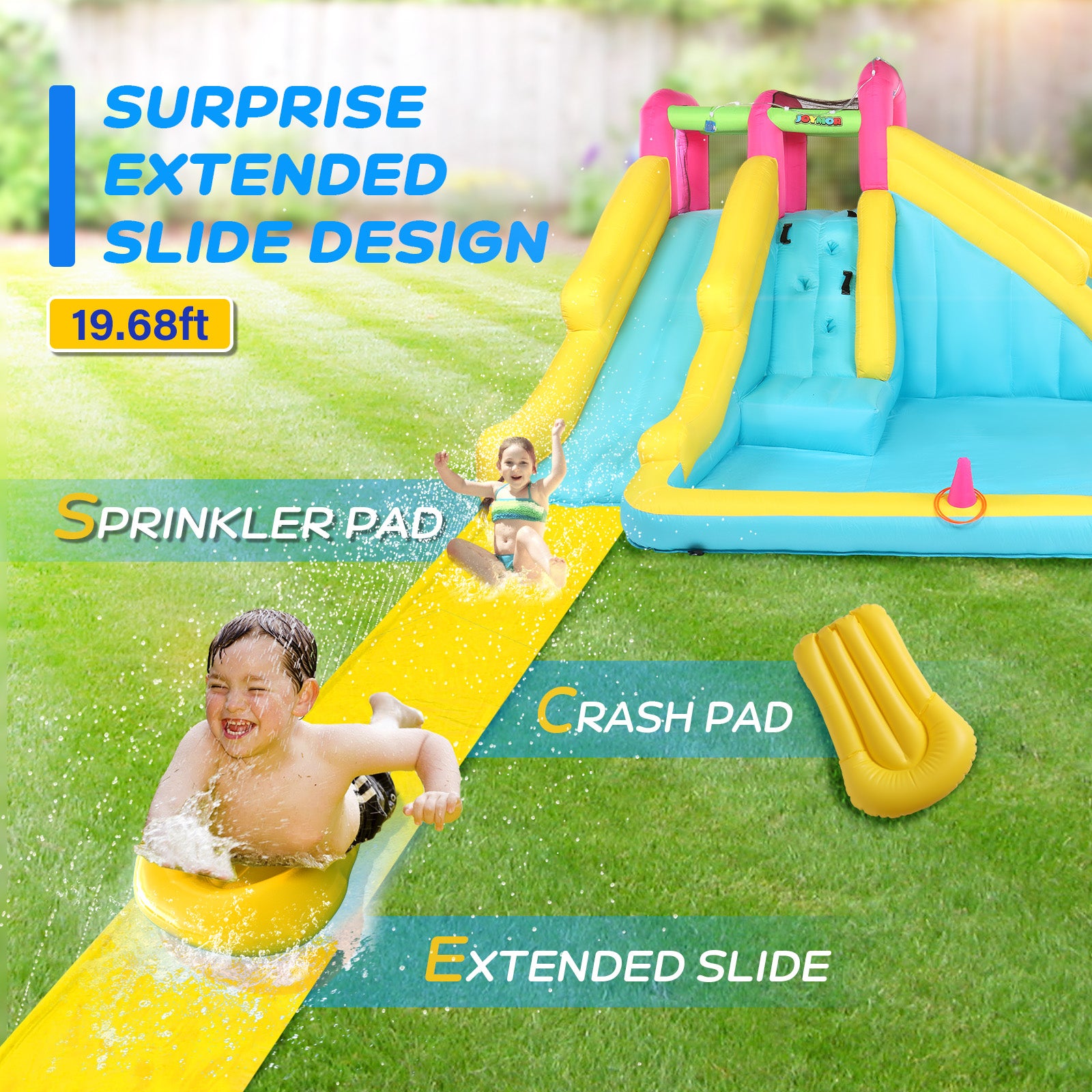 JOYMOR Backyard Inflatable Water Bounce House with 20ft Water Slide Castle