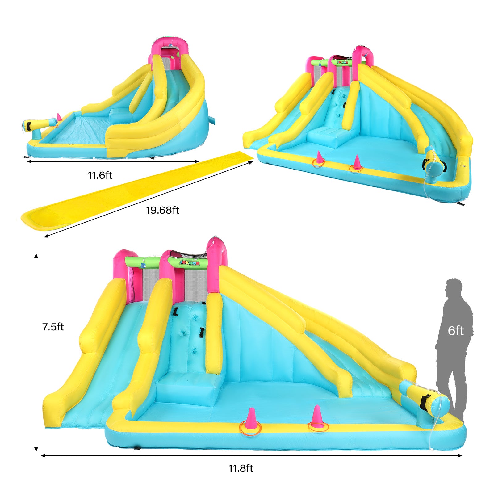 20ft Inflatable Pool JOYMOR 20FT Inflatable Water Slide | Kids Backyard Lawn Slide with Pool ...