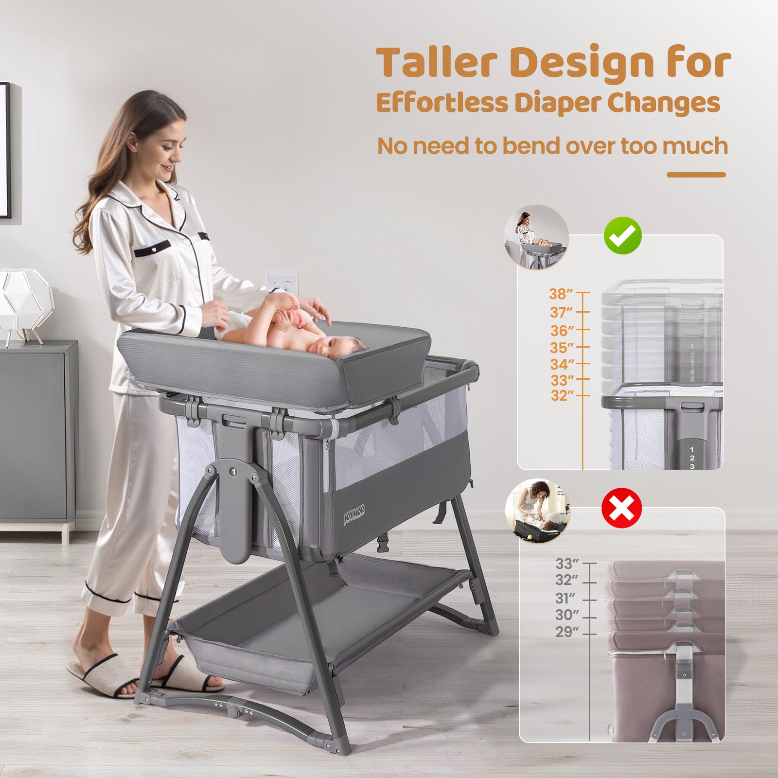 JOYMOR 5 in 1 Baby Taller Bassinet Sleeper with Changing Table