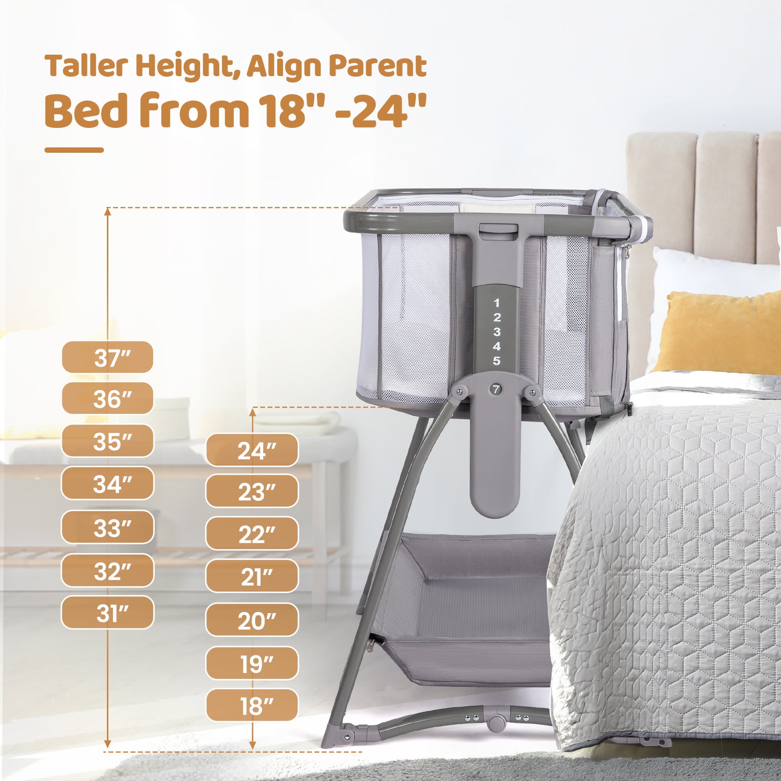 JOYMOR 5 in 1 Baby Taller Bassinet Sleeper with Changing Table