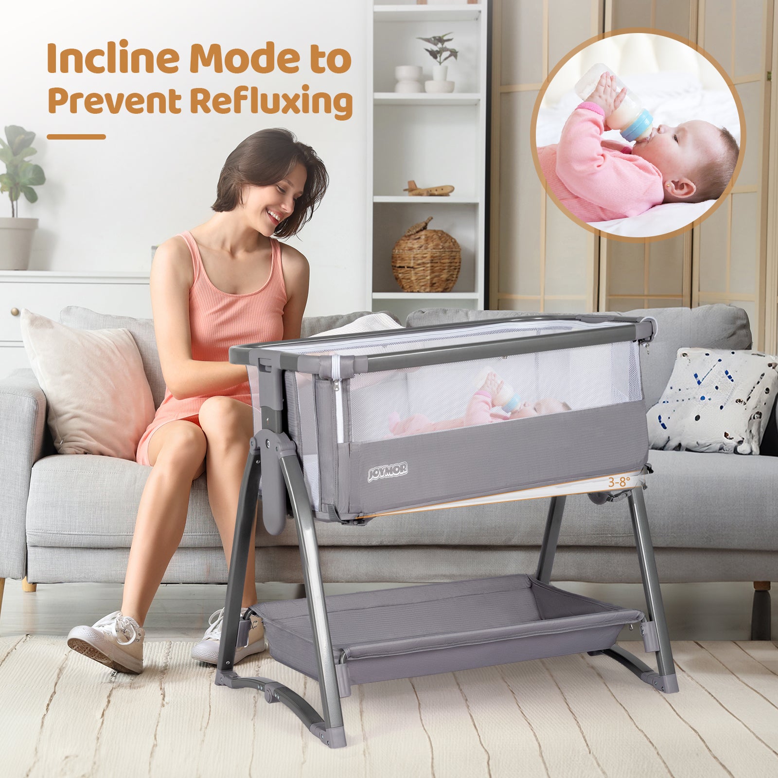 JOYMOR 5 in 1 Baby Taller Bassinet Sleeper with Changing Table