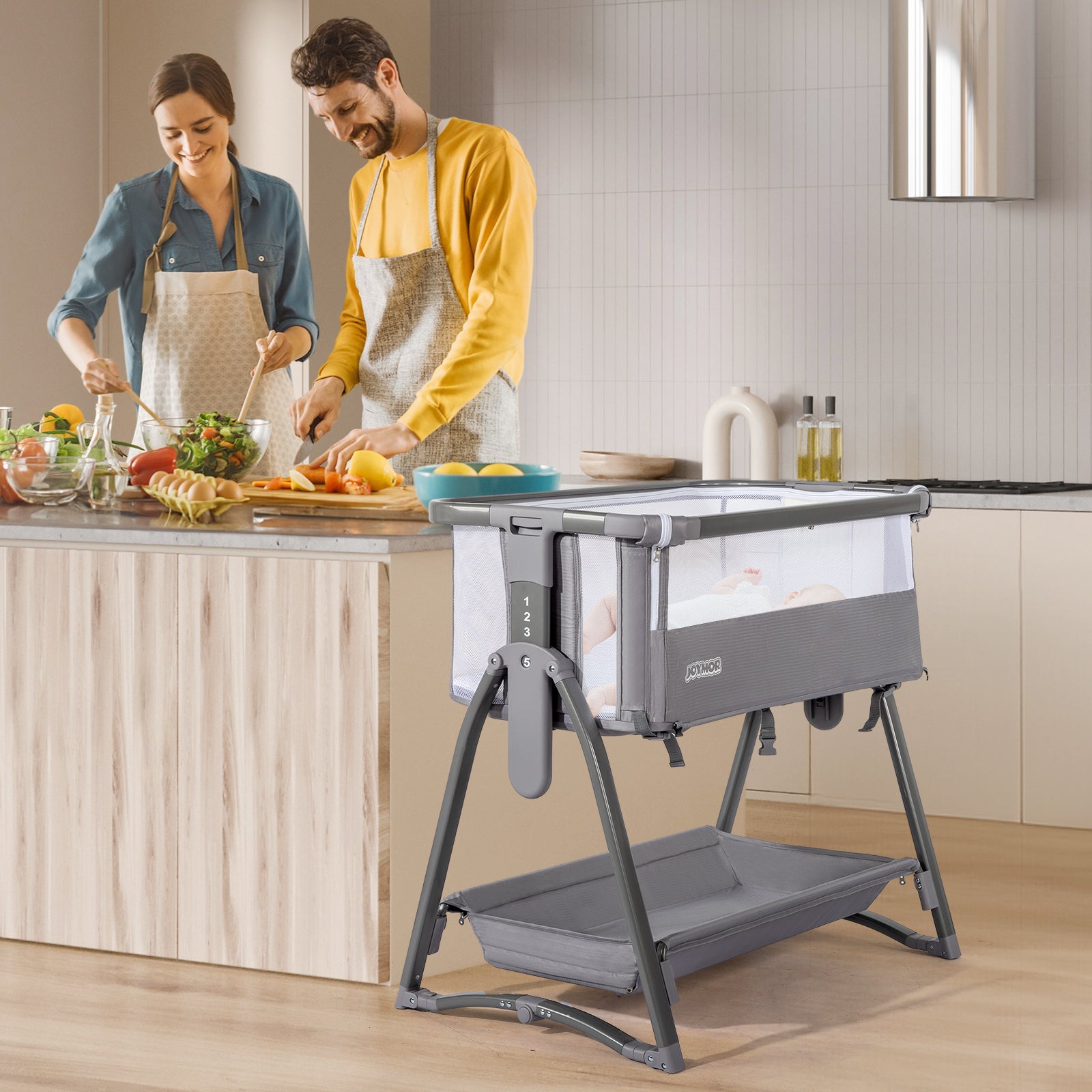 JOYMOR 5 in 1 Baby Taller Bassinet Sleeper with Changing Table