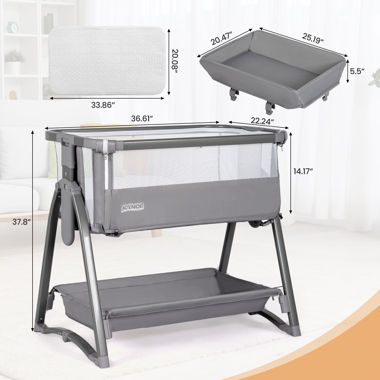 JOYMOR 5 in 1 Baby Taller Bassinet Sleeper with Changing Table