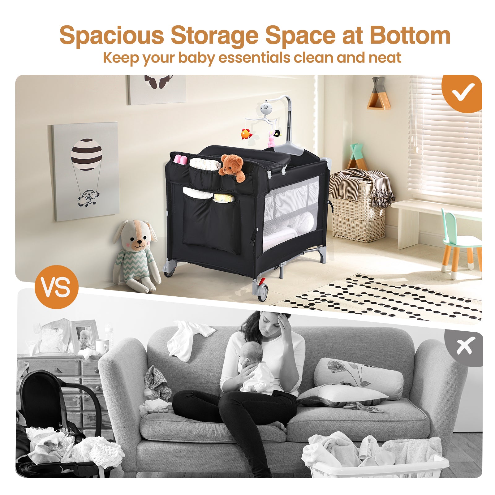 JOYMOR 5 in 1 Baby Bedside Crib Sleeper with Diaper Changing Table