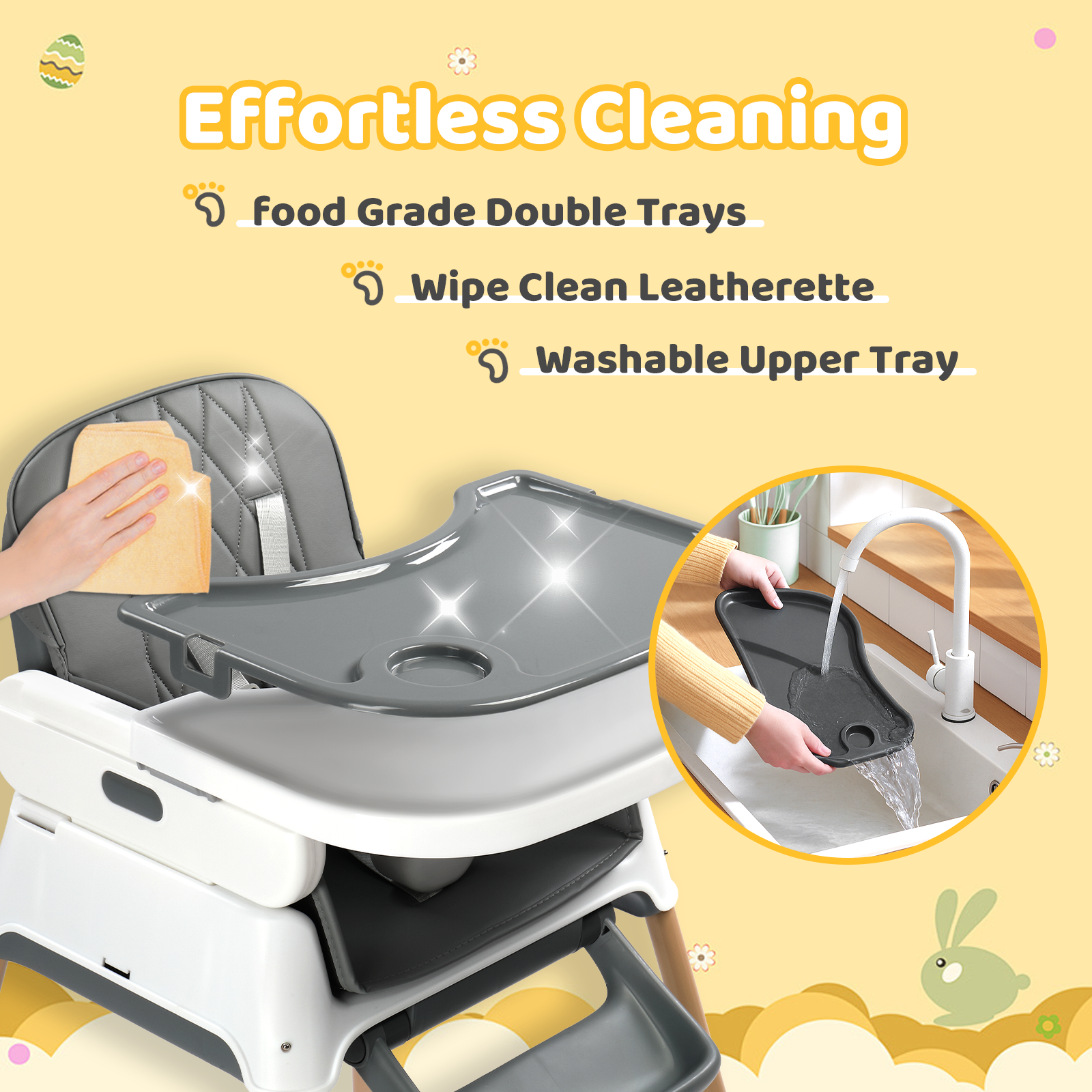 JOYMOR Foldable 5-in-1 High Chair - Convertible for Babies to Toddlers