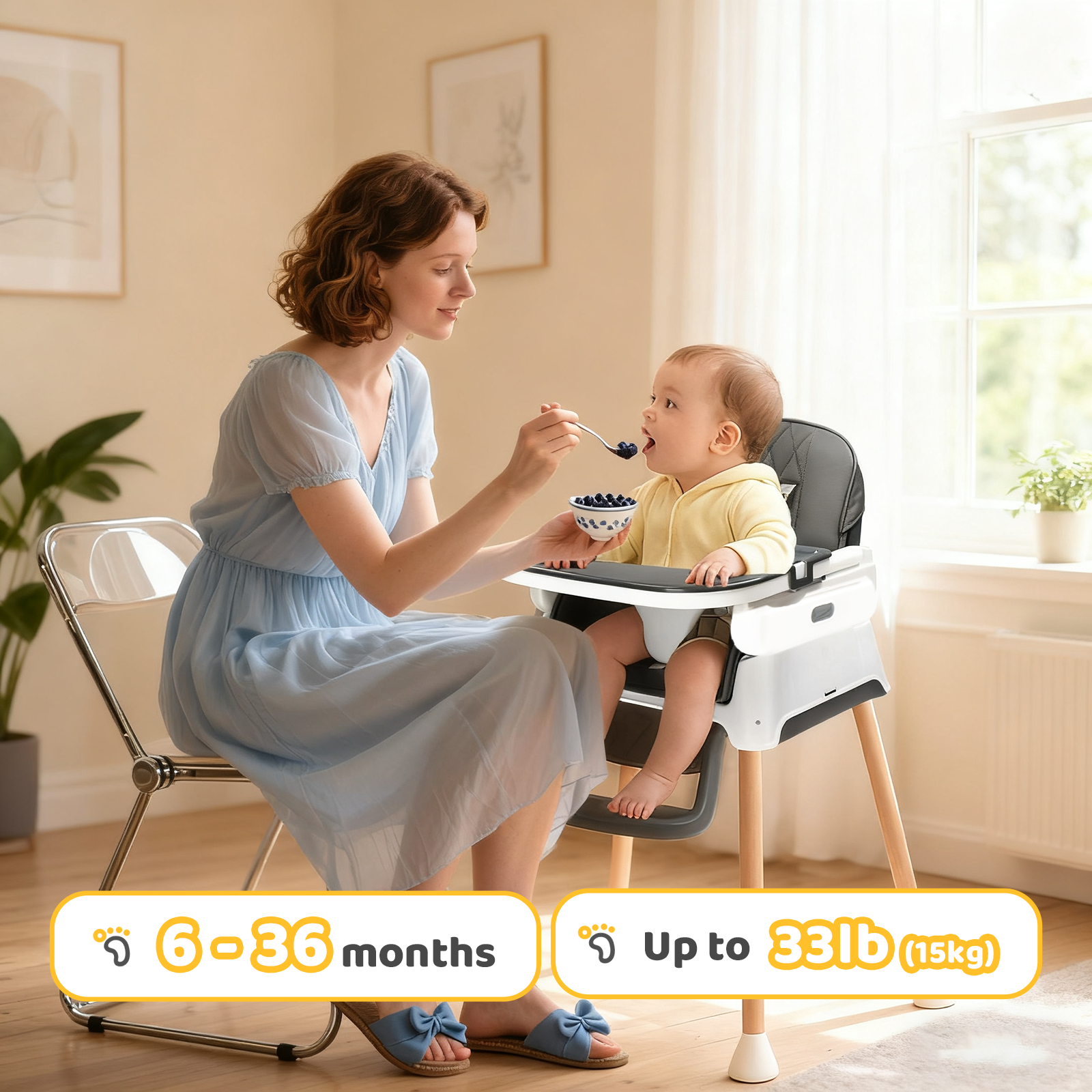 JOYMOR Foldable 5-in-1 High Chair - Convertible for Babies to Toddlers