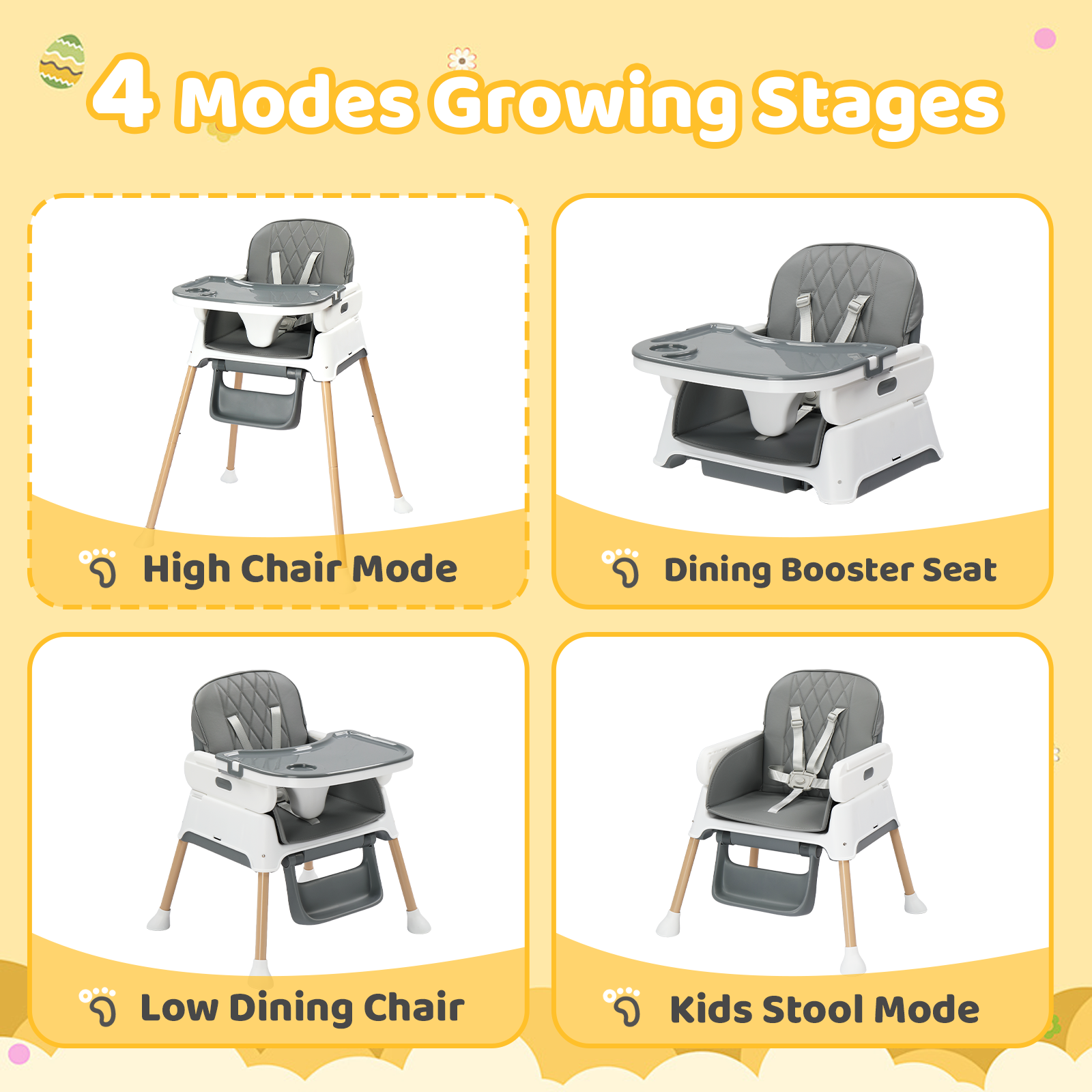 JOYMOR Foldable 5-in-1 High Chair - Convertible for Babies to Toddlers
