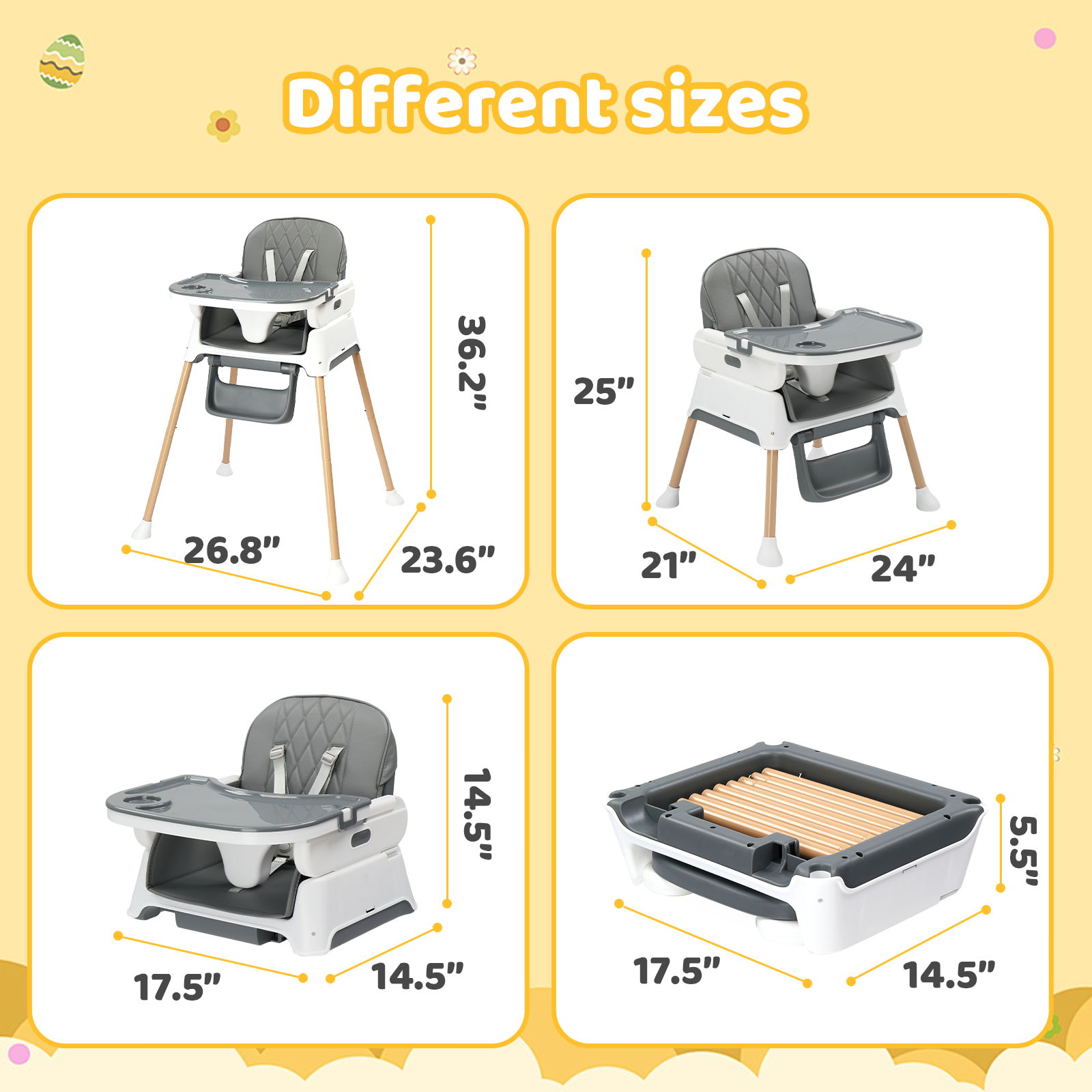 JOYMOR Foldable 5-in-1 High Chair - Convertible for Babies to Toddlers