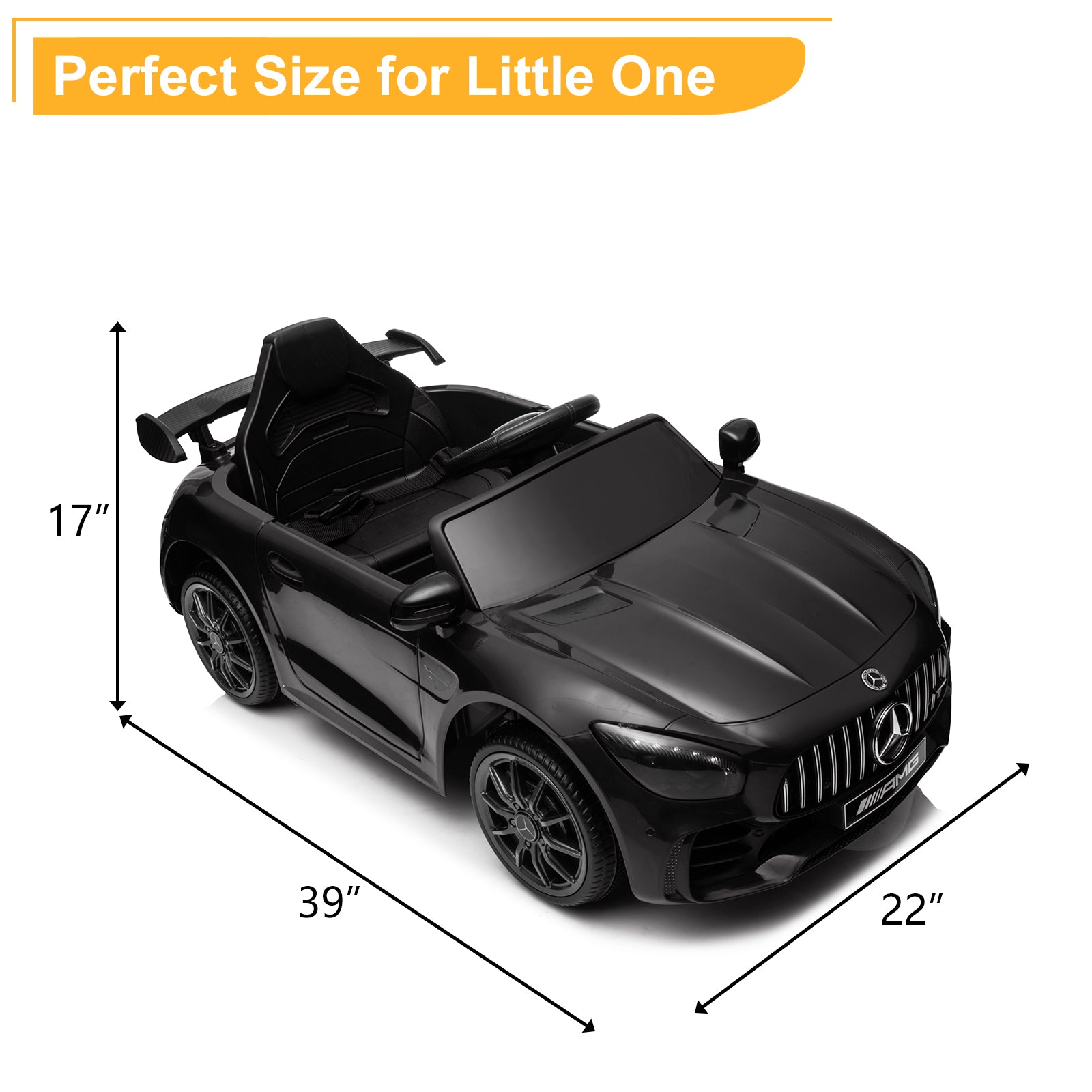 Joymor 12V Kids Ride On Car 2.4G Remote Control, Licensed Mercedes Benz AMG GTR 12V Battery Powered Electric Vehicle