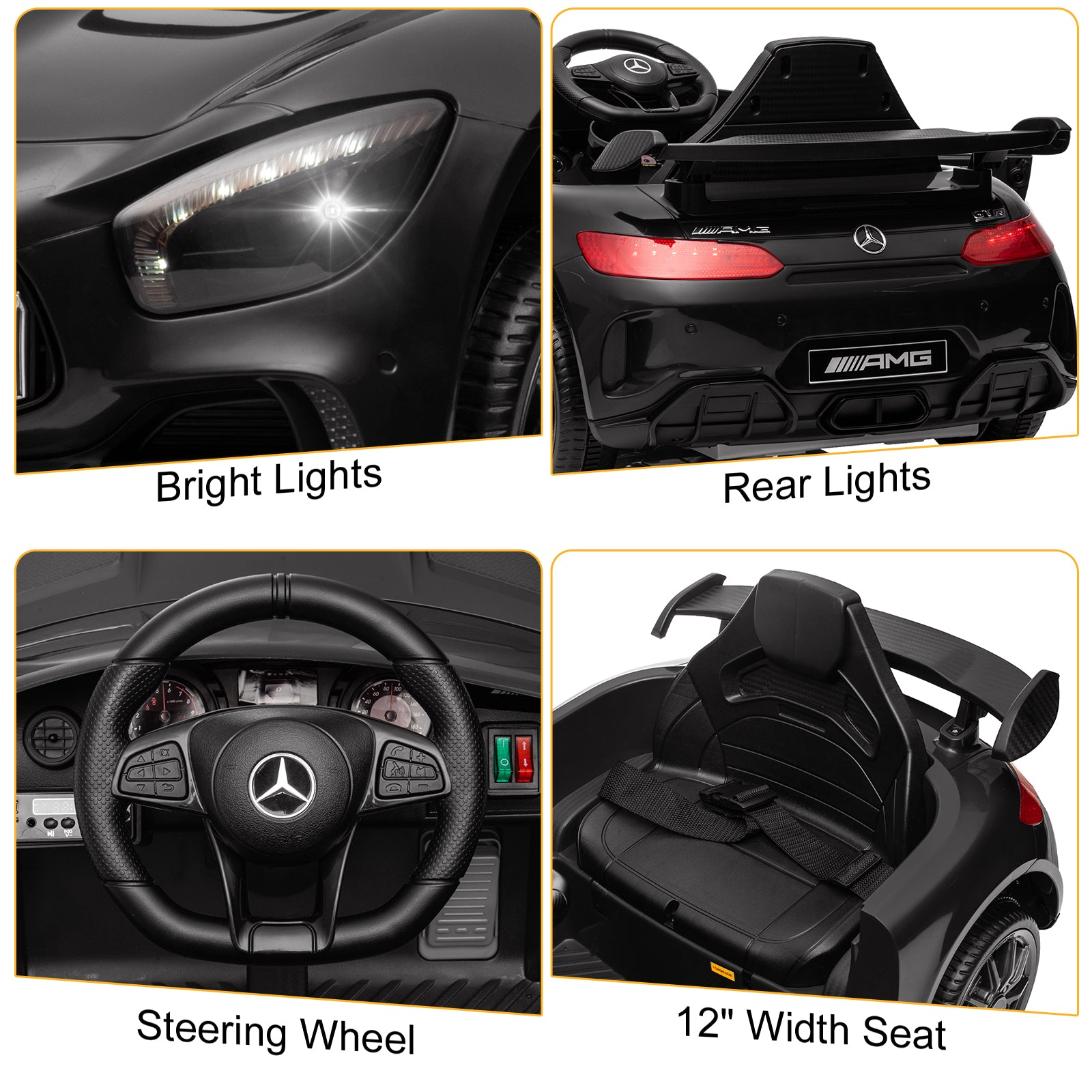 Joymor 12V Kids Ride On Car 2.4G Remote Control, Licensed Mercedes Benz AMG GTR 12V Battery Powered Electric Vehicle