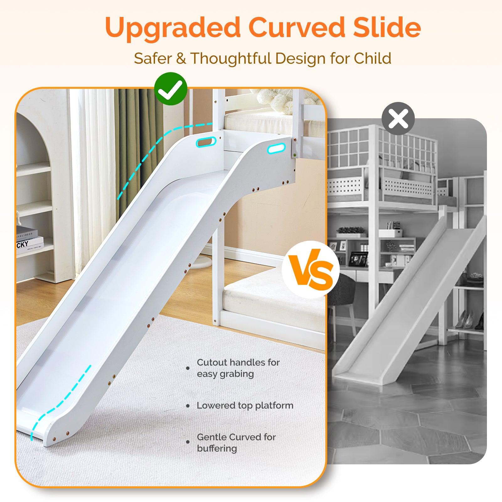 JOYMOR Wood Low Bunk Bed Twin Over Twin Loft Bed Frame with Slide