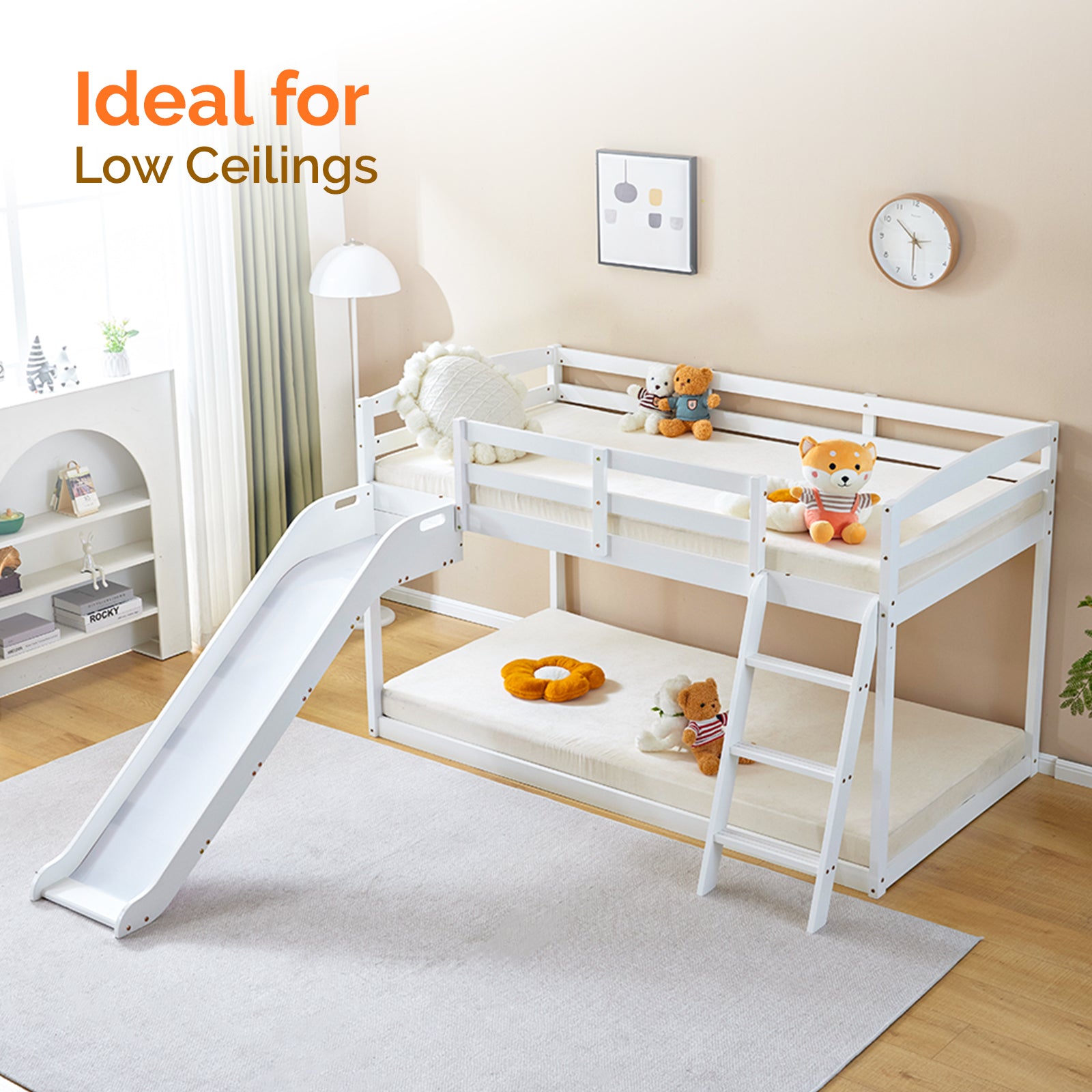 Joymor Twin Over Twin Bunk Bed with Slide Solid Pine Wood