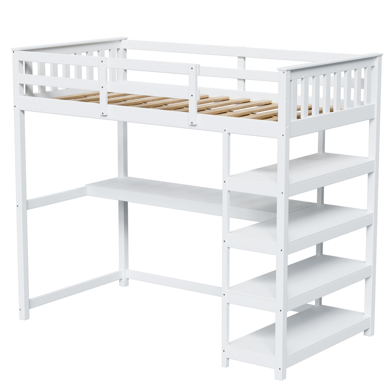 JOYMOR Kids Bunk Bed with Desk Loft Bed Grey