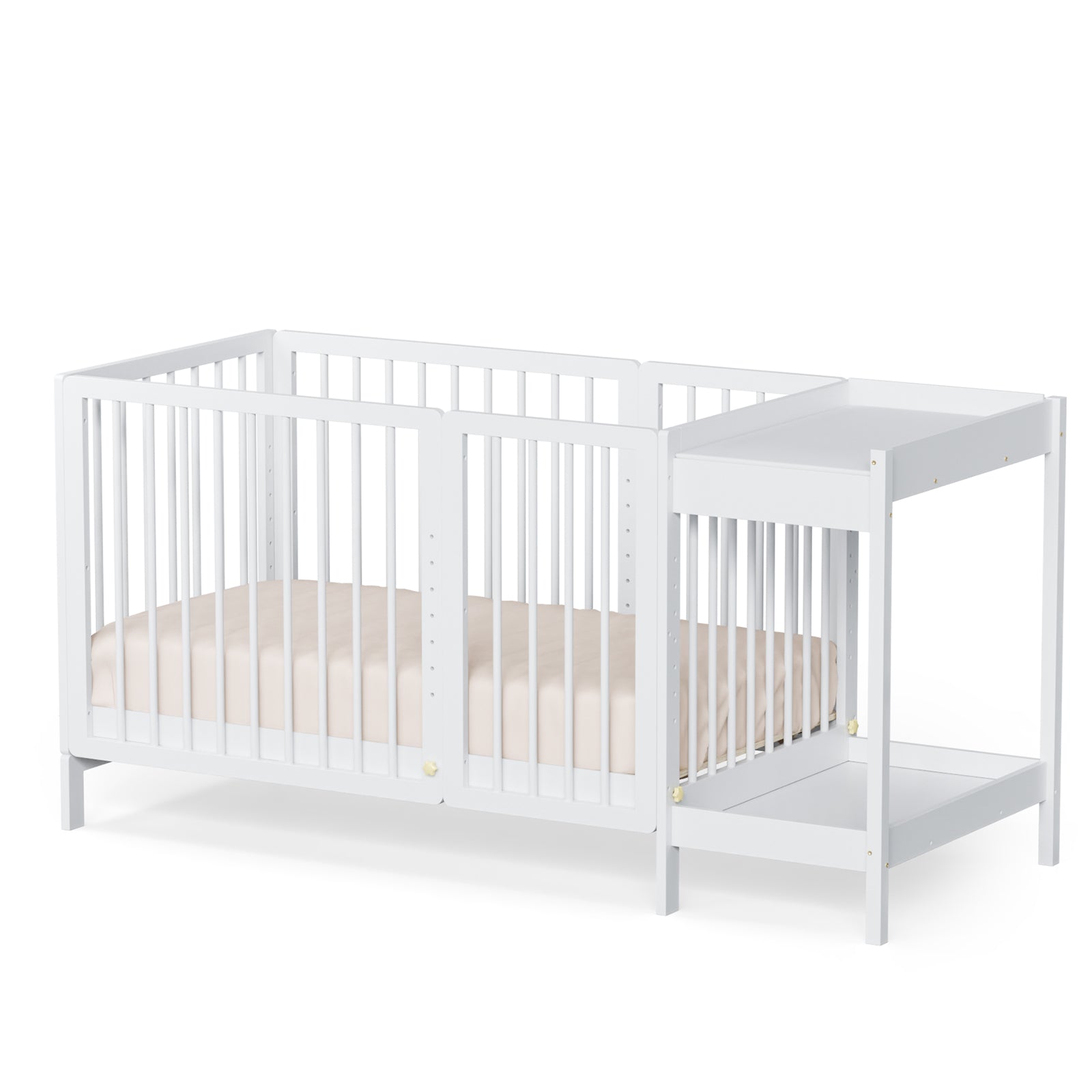 JOYMOR 8 in 1 Convertible Crib with Mattress Full Toddler Size Crib