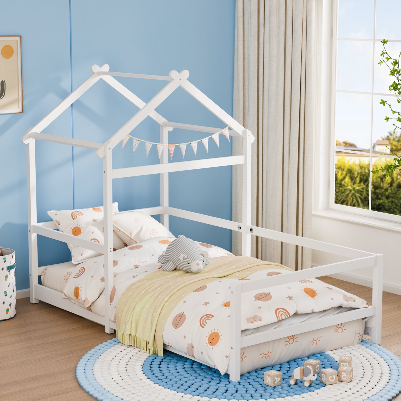 JOYMOR Twin Size Bed Frame Wood Montessori Style Bed