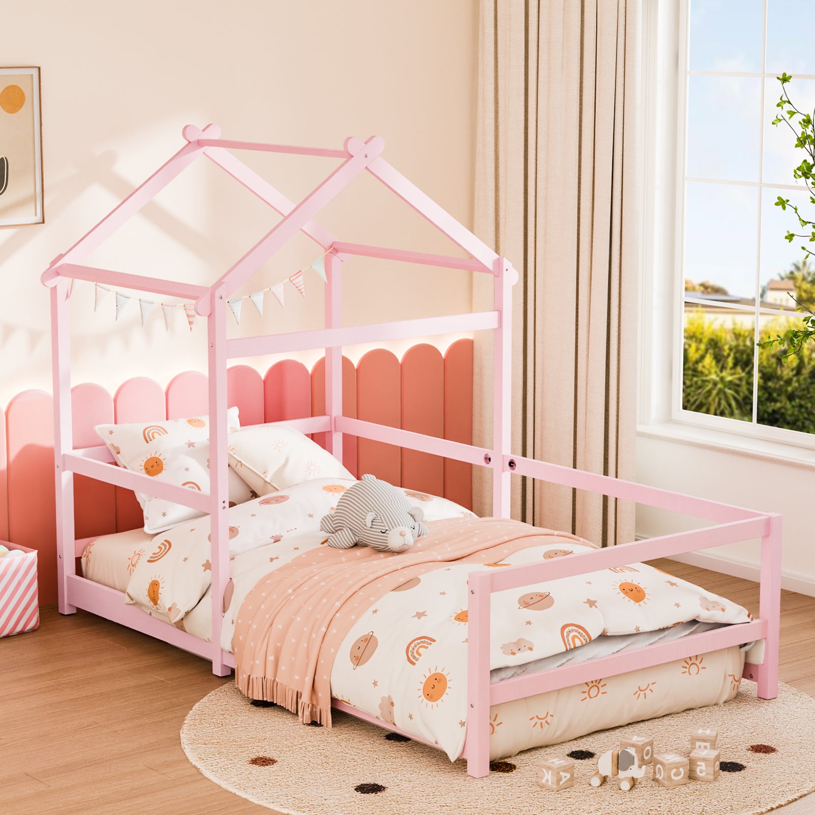 JOYMOR Twin Size Bed Frame Wood Montessori Style Bed