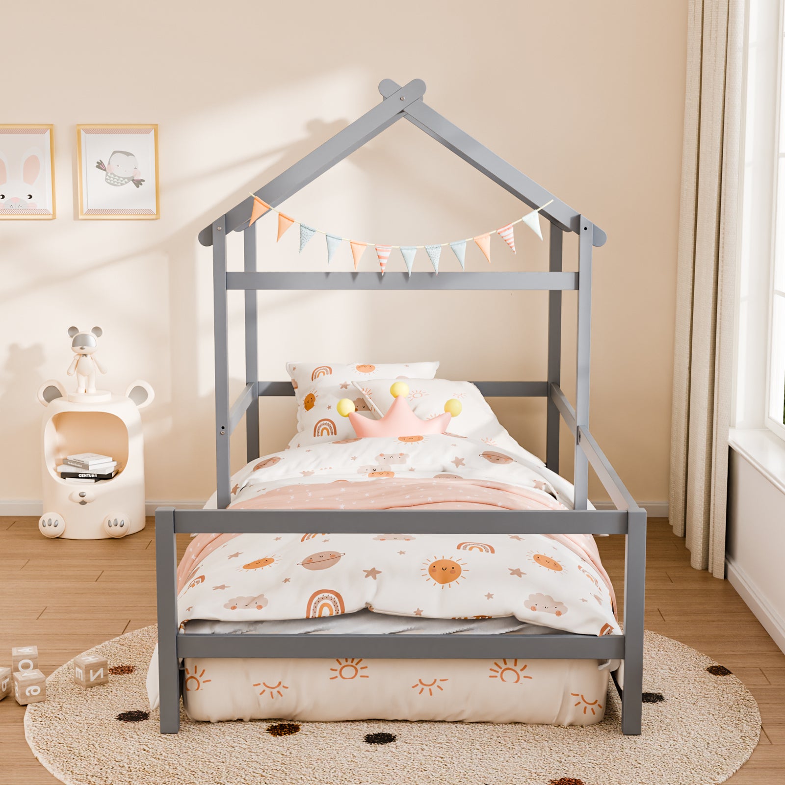 JOYMOR Twin Size Bed Frame Wood Montessori Style Bed