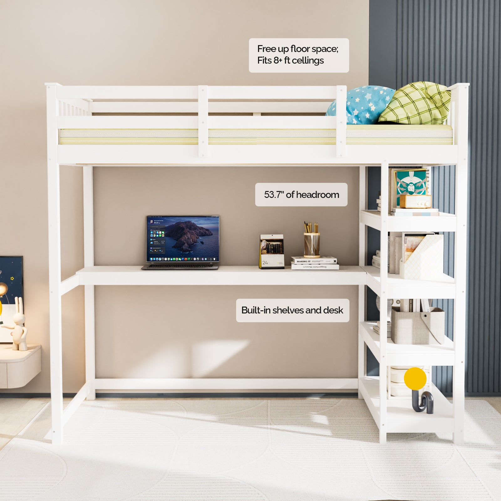 JOYMOR Kids Bunk Bed with Desk Loft Bed
