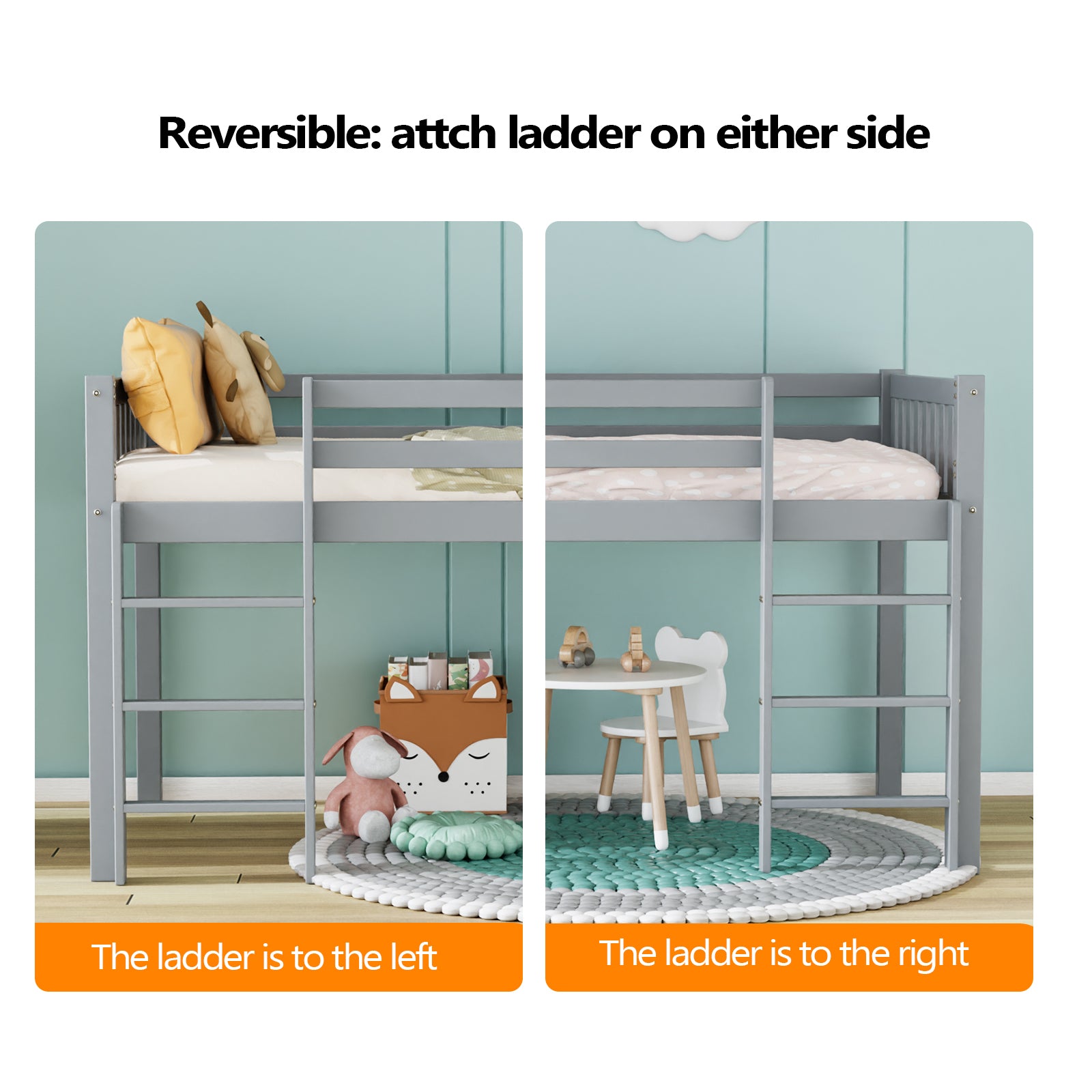 JOYMOR Wooden Toddler Low Loft Bed Twin Size with Stairs