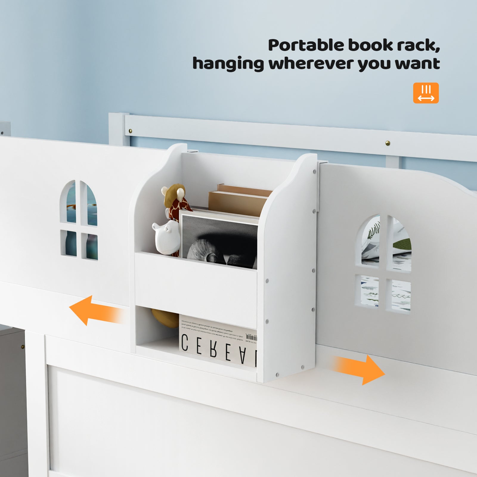 JOYMOR Low Loft Bed with Led Light Loft Bed Twin Size with Staircase and Book Rack