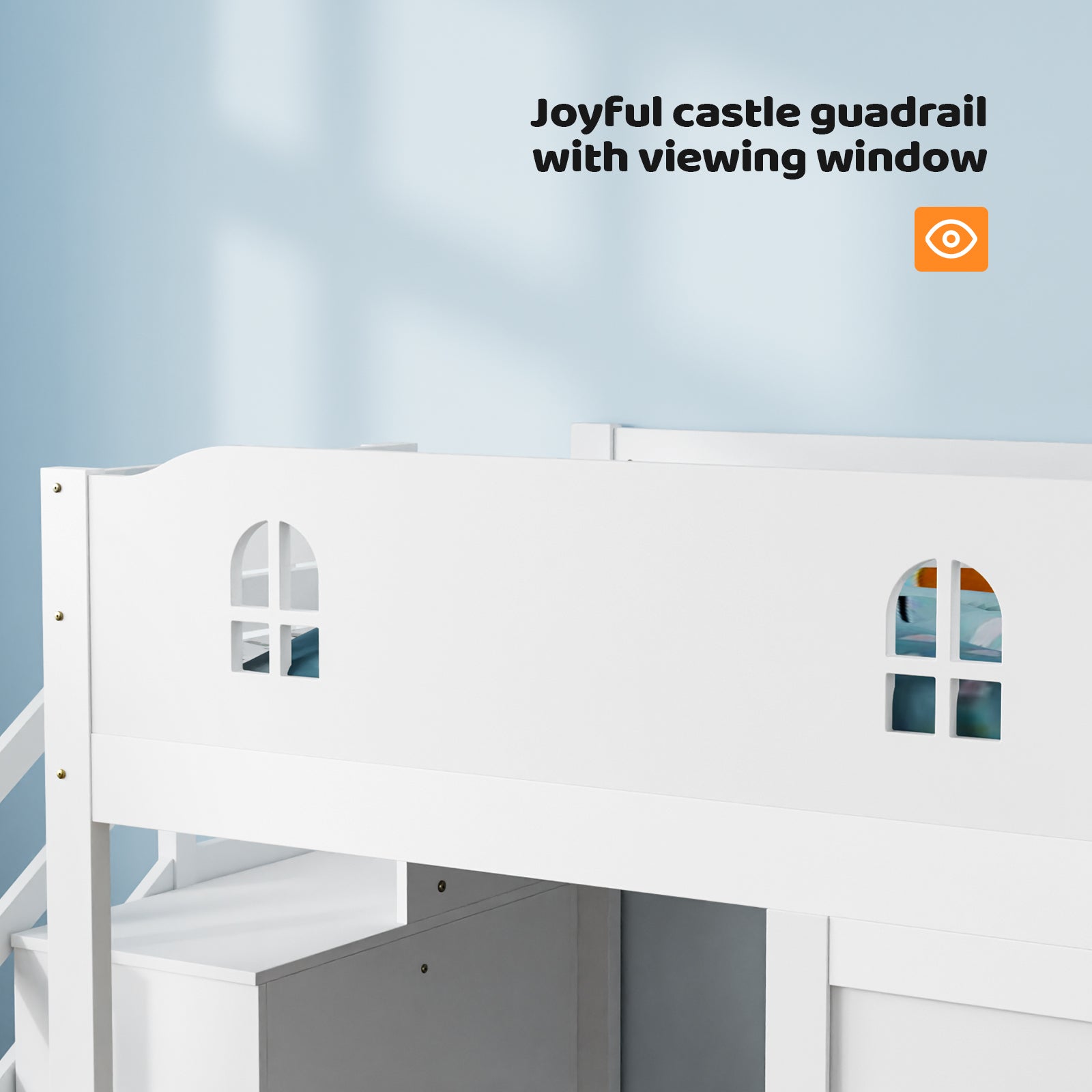 JOYMOR Low Loft Bed with Led Light Loft Bed Twin Size with Staircase and Book Rack