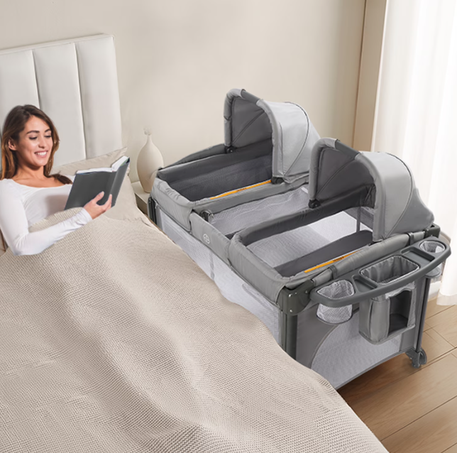 JOYMOR Twin Bassinet for Baby, Double Bassinet for Twins, Pink Bassinet