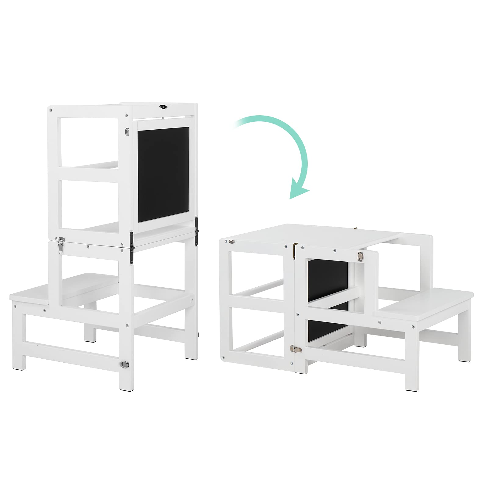JoyMor Kids Kitchen Standing Tower with Safety Rail and Chalkboard