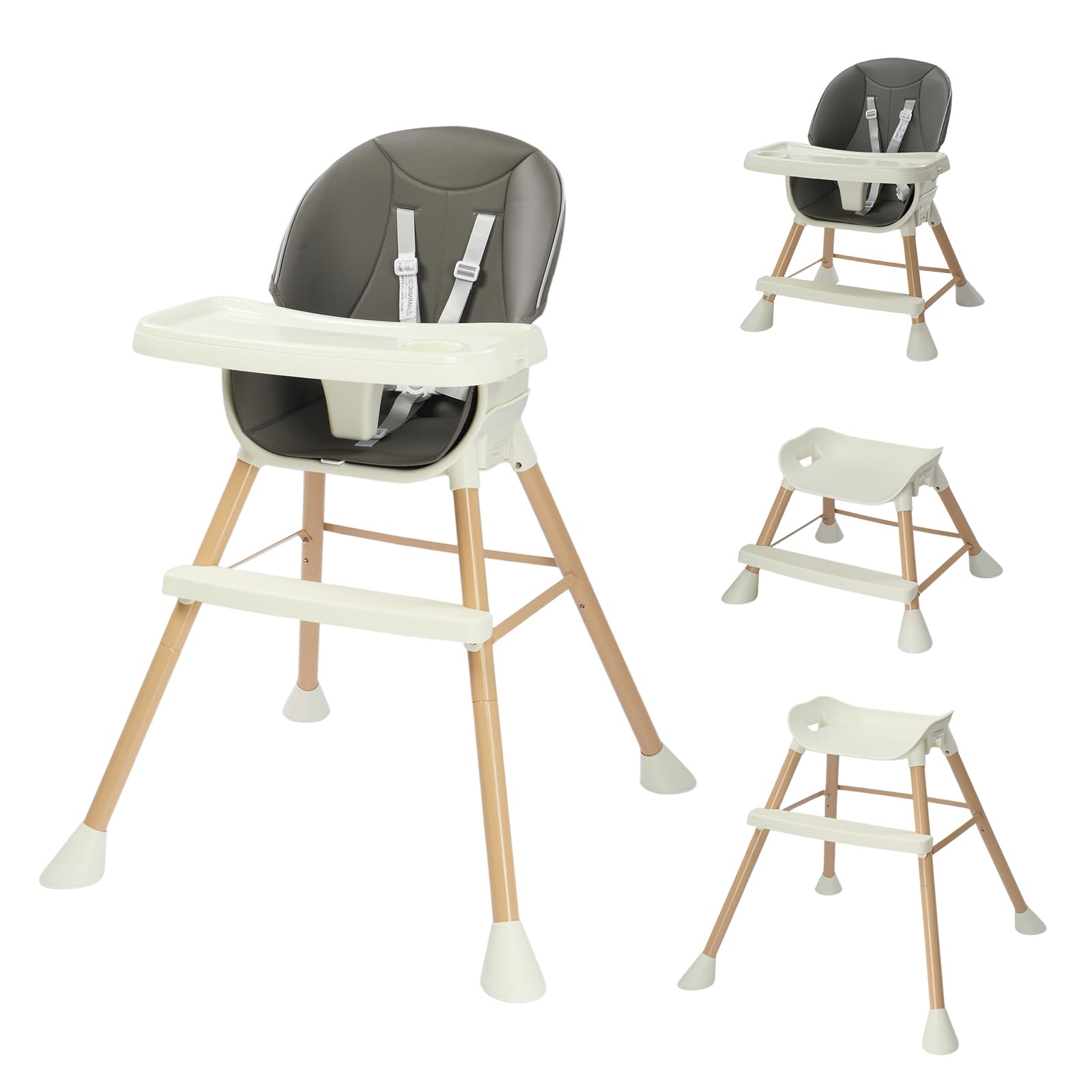 JOYMOR 5-in-1 High Chair with Double Tray and Harness for Toddlers