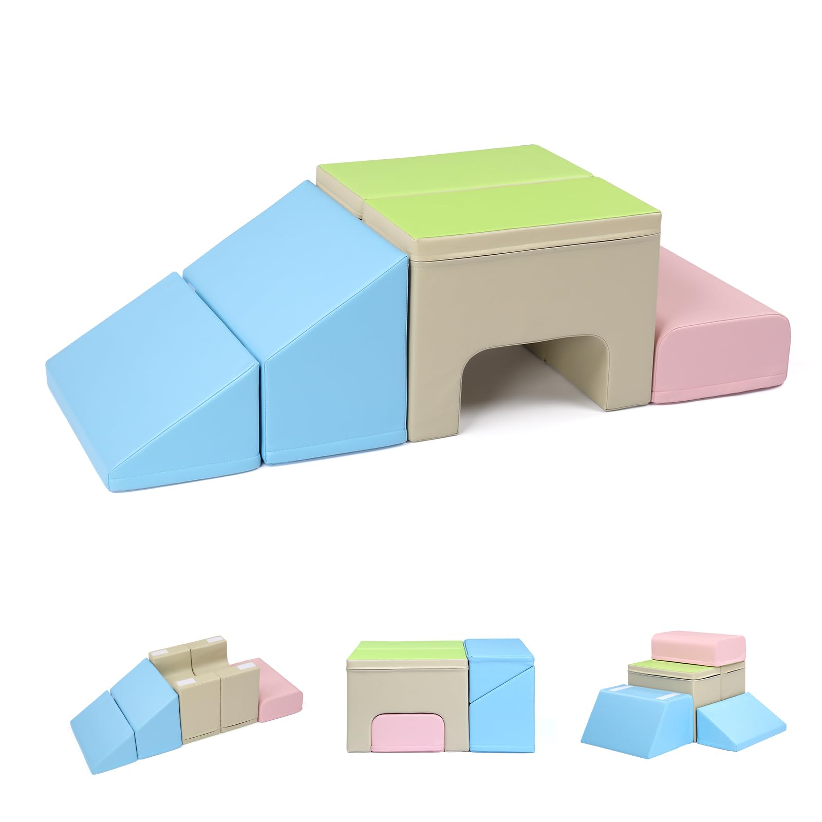 JOYMOR 5-Piece Foam Climbing Blocks for Toddlers with PU Leather