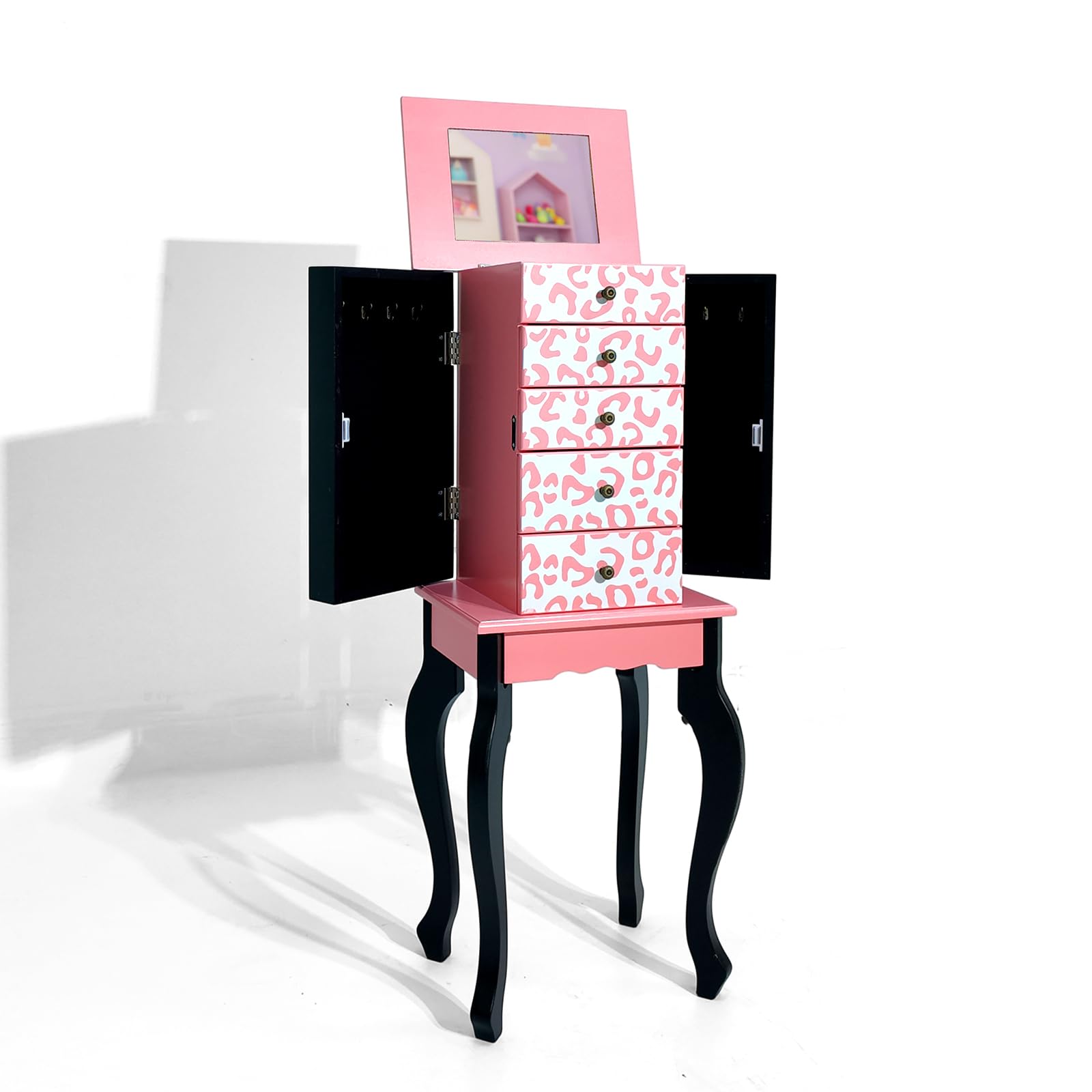 JOYMOR Kids Standing Jewelry Armoire Cabinet with 5 Drawers