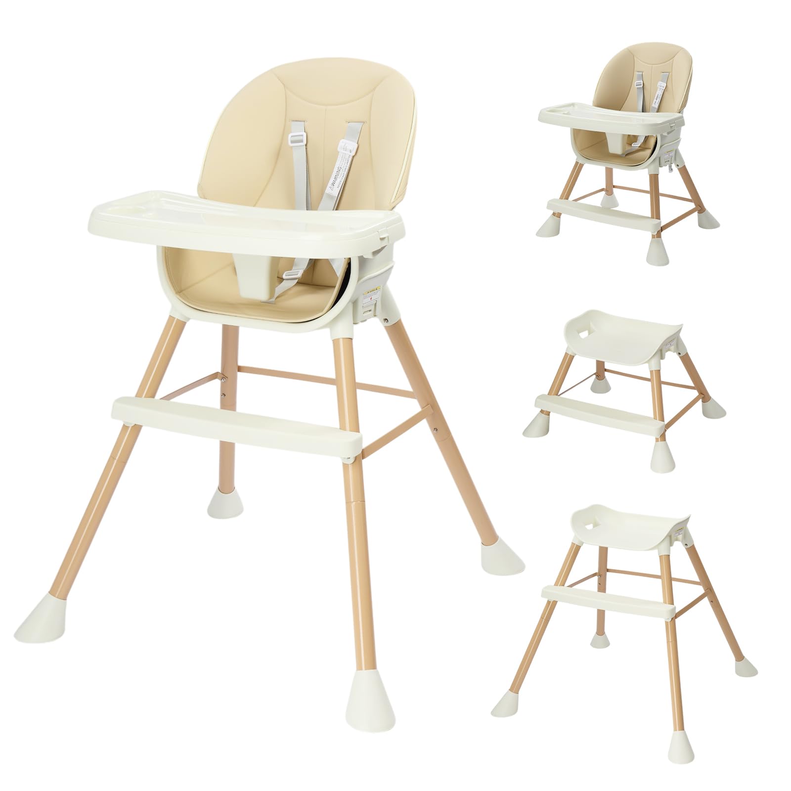 JOYMOR 5 in 1 Convertible Baby High Chair with Removable Double Tray