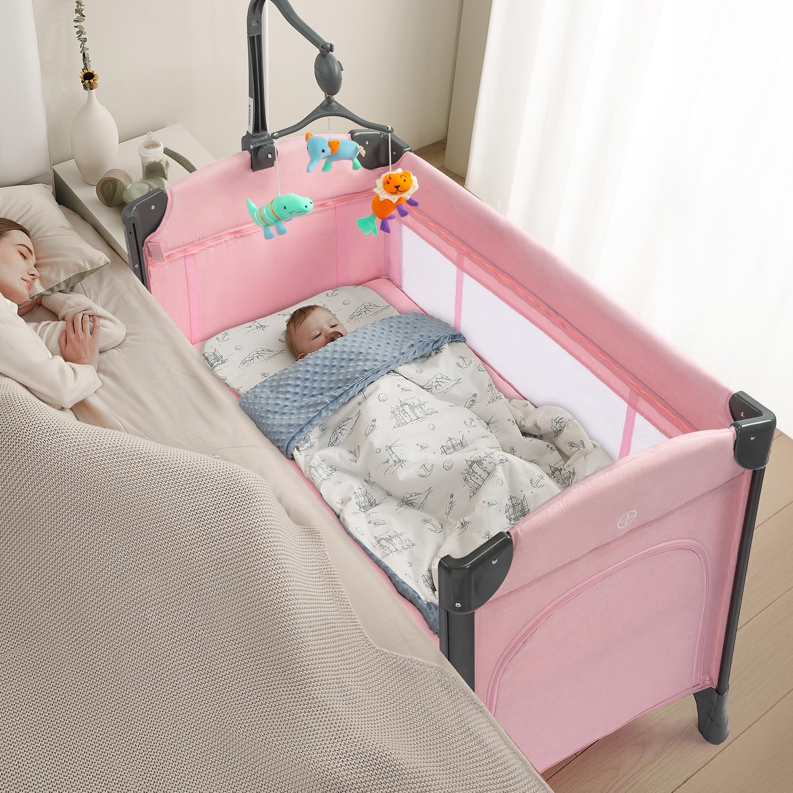 JOYMOR 3 in 1 Baby Bassinets Bedside Sleeper with Mattress and Sheet