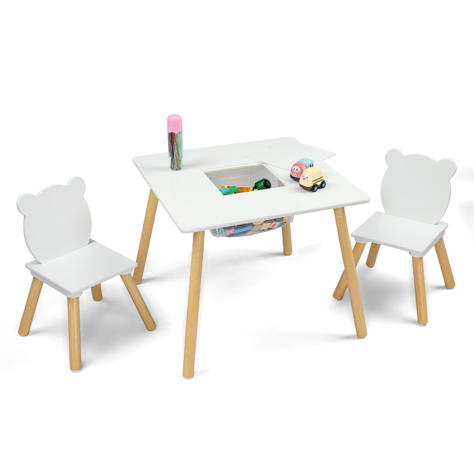 JOYMOR Kids Table and 2 Chairs Set with Storage & Removable Tabletop