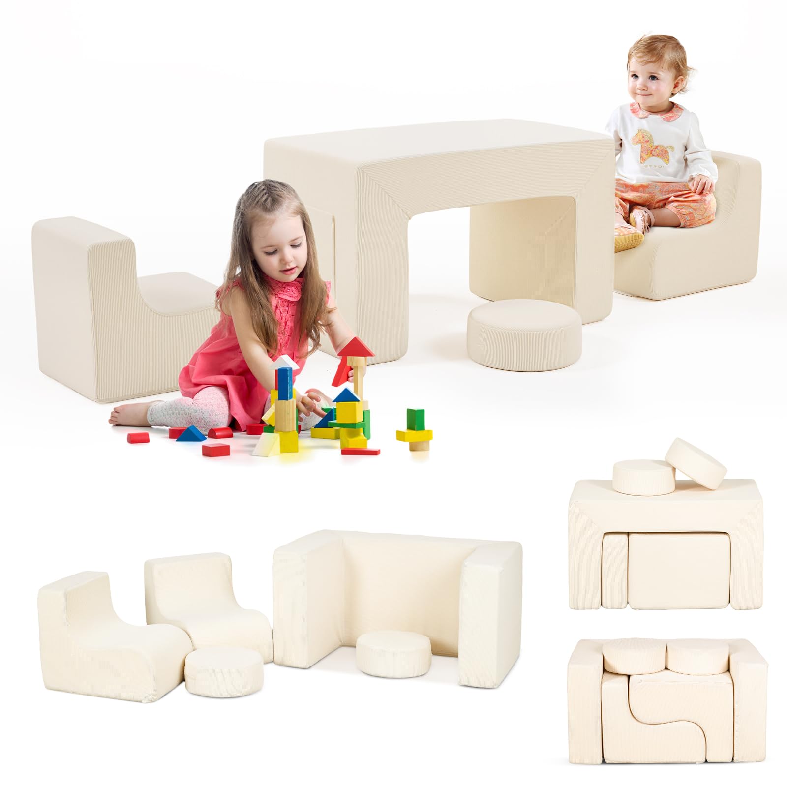 JOYMOR Modular Kids Play Couch Convertible Foam Sectional Sofa