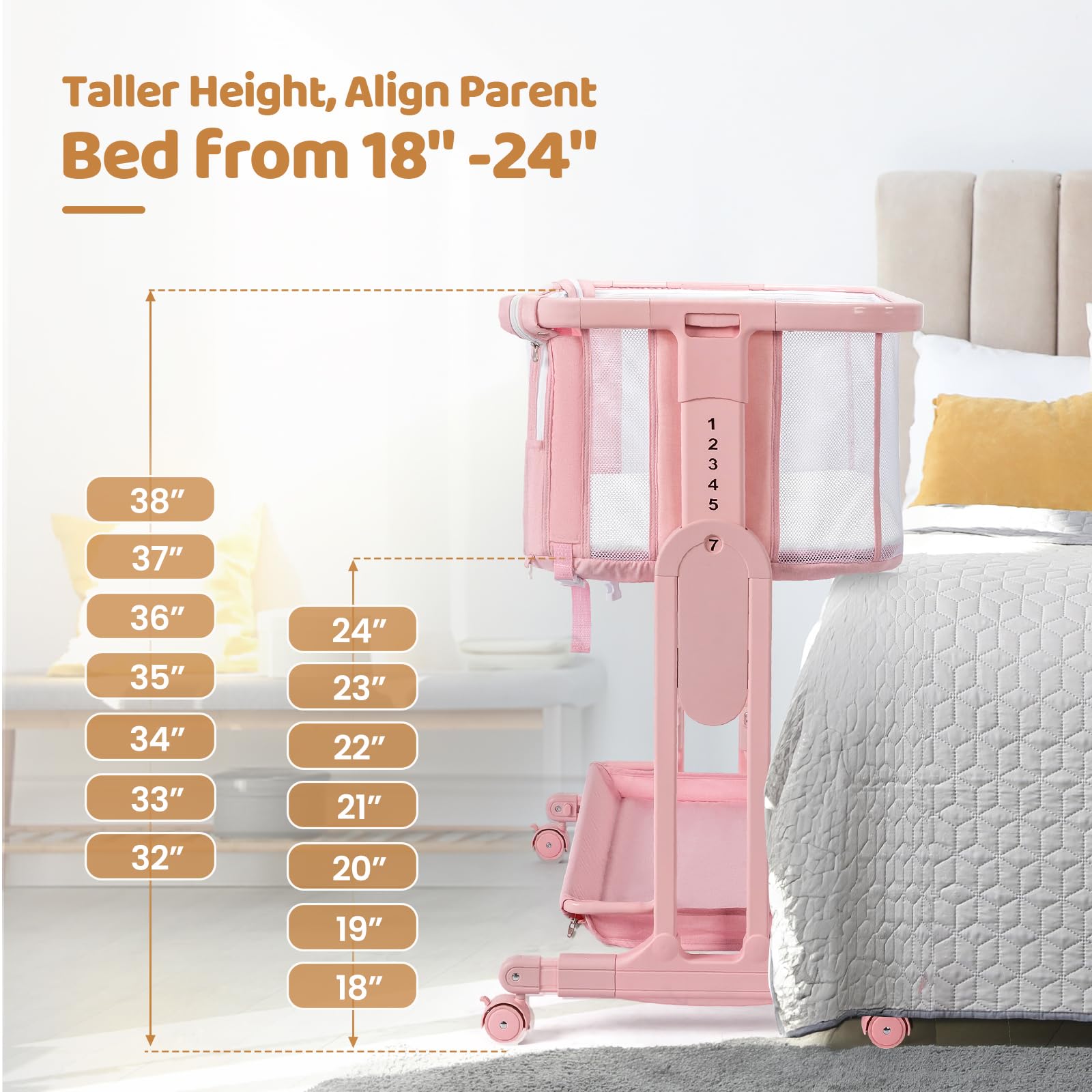 JOYMOR 4 in 1 Baby Bassinet Taller Bedside Sleeper with Mattress