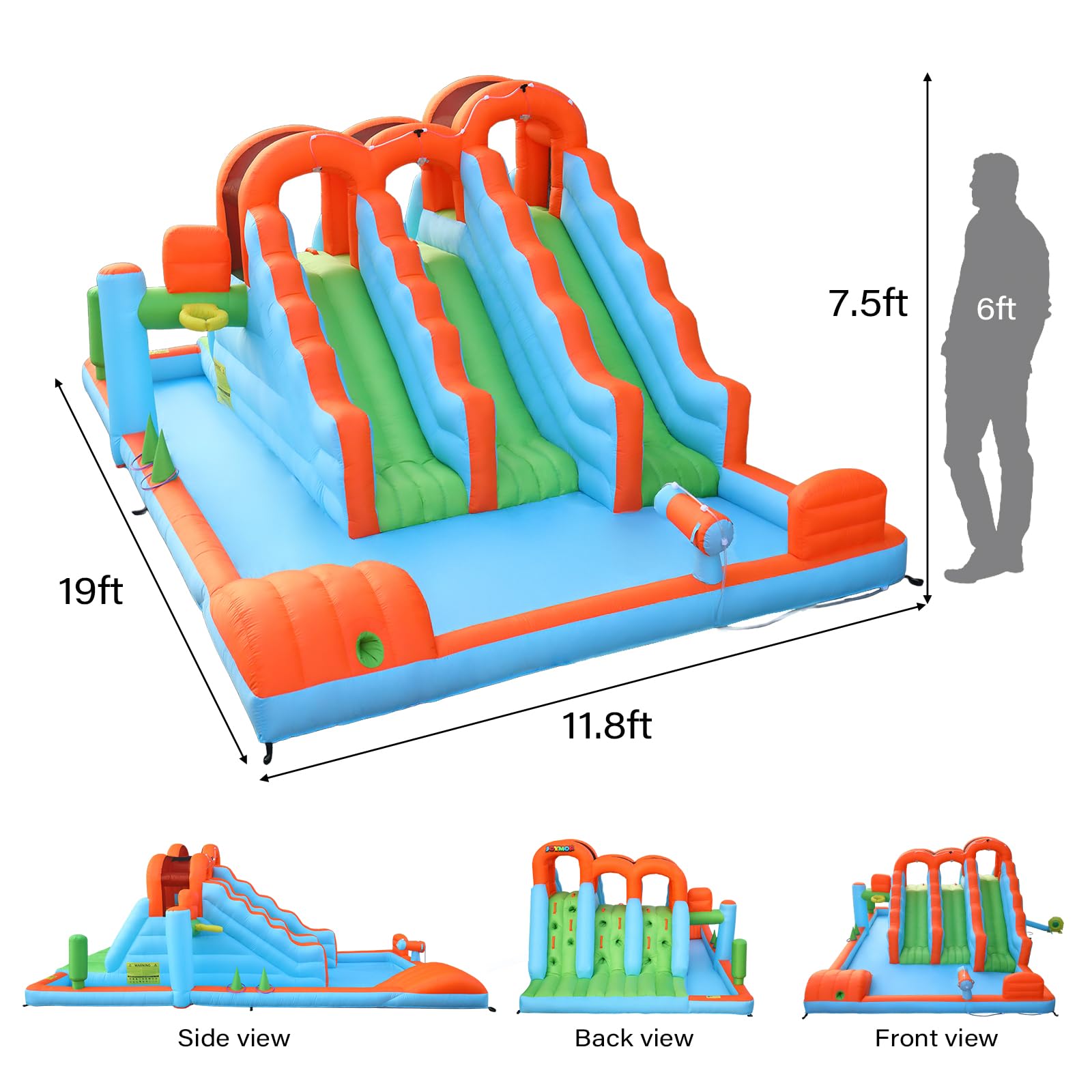 JOYMOR 10-in-1 Kids Backyard Inflatable Bounce House with 3 Water Slides