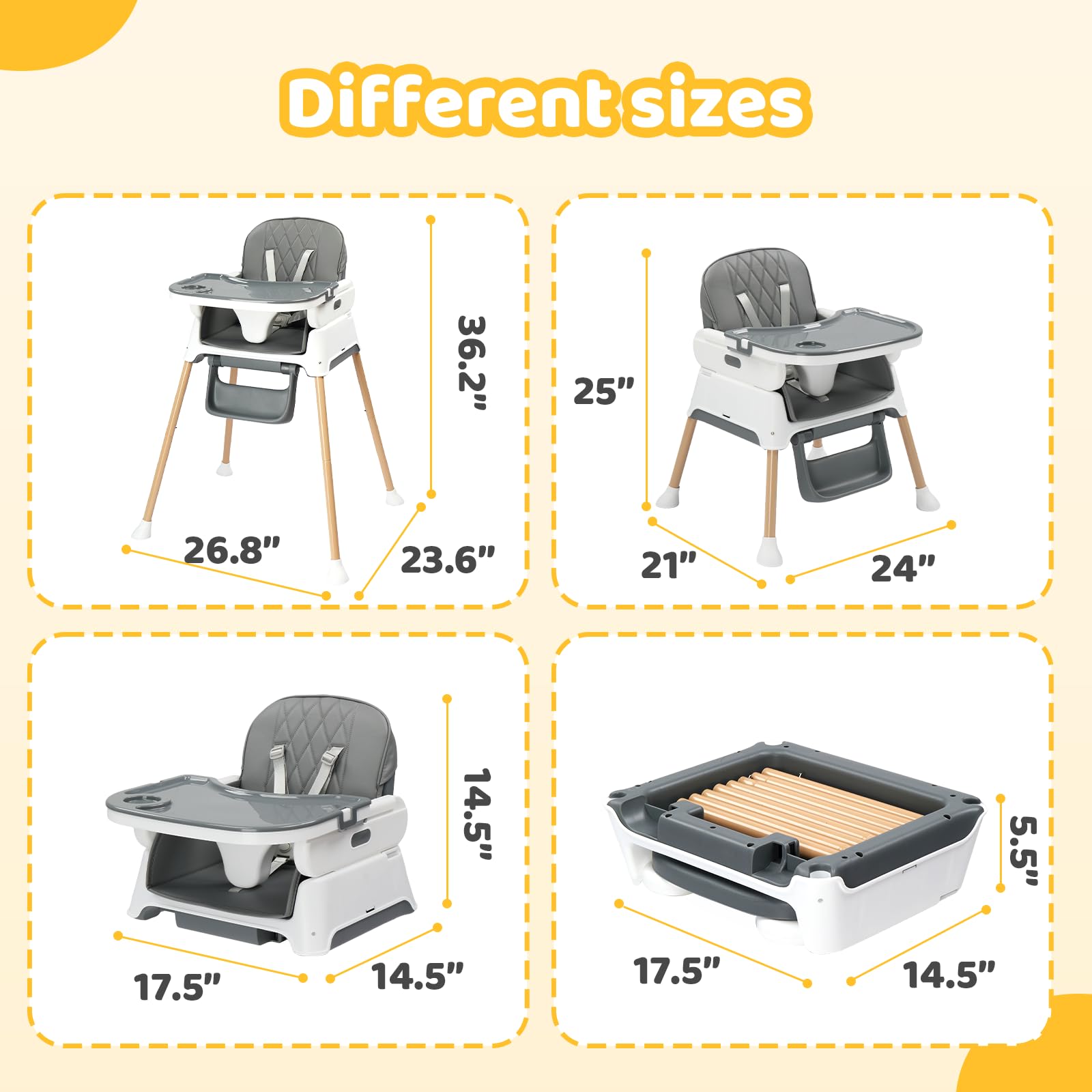JOYMOR 5 in 1 Baby High Chair Portable Highchair