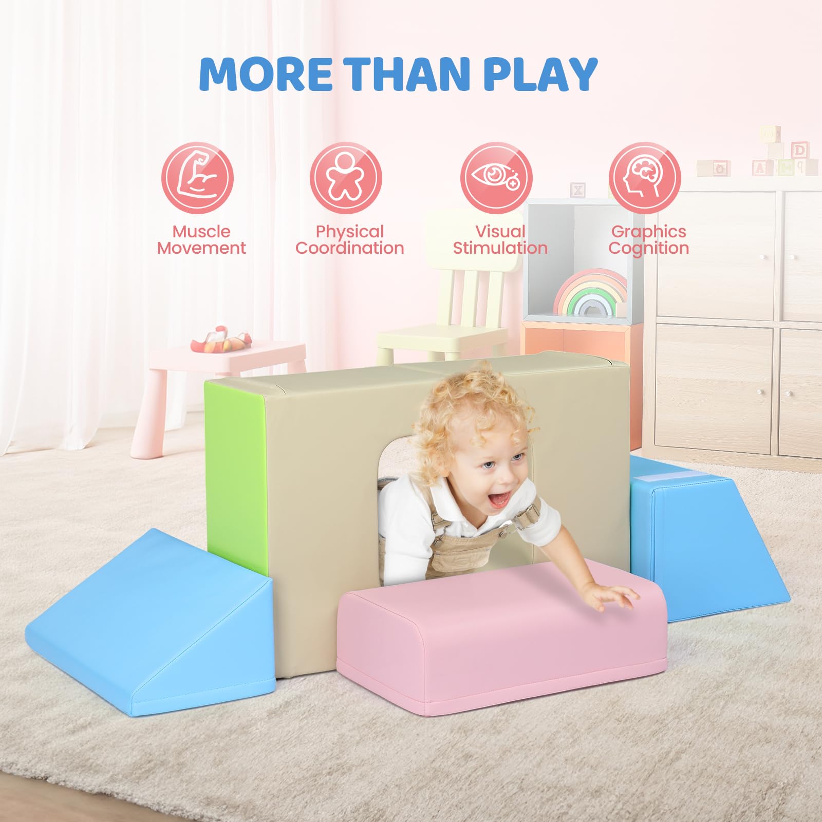 Parcours Motricité Bébé 4 Pièces - Modules En Mousse PU, Jouet D'éveil Sécurisé, Pour Intérieur, Escalade, Jeux Créatifs
