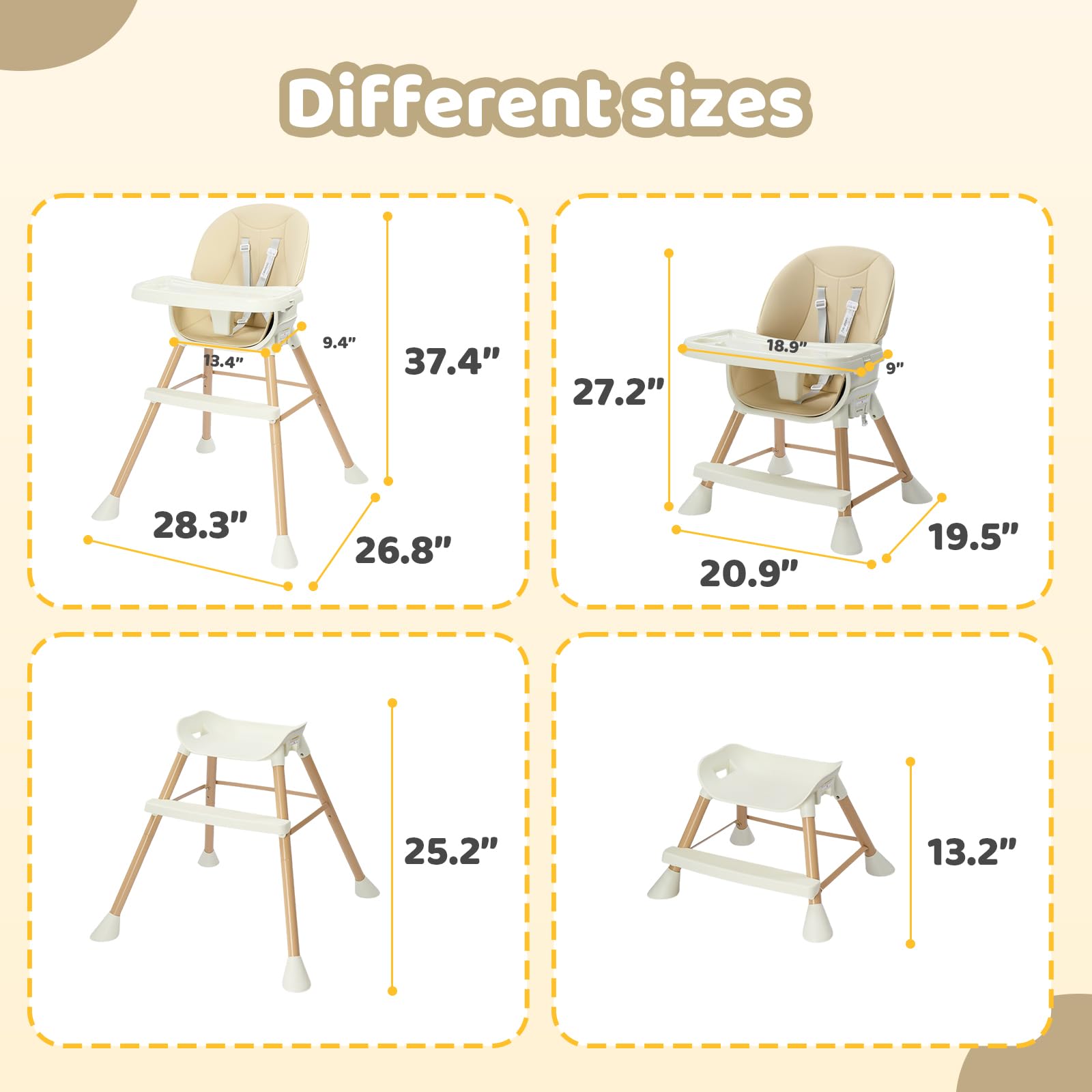 JOYMOR 5-in-1 High Chair with Double Tray and Harness for Toddlers