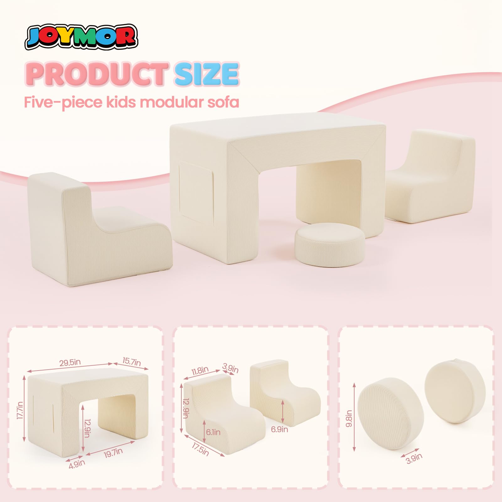JOYMOR Modular Kids Play Couch Convertible Foam Sectional Sofa