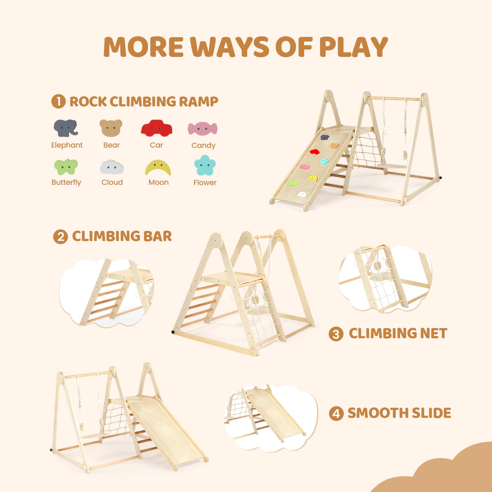 Joymor Wooden Pikler Triangle Set Montessori Climbing Adventure for Toddlers