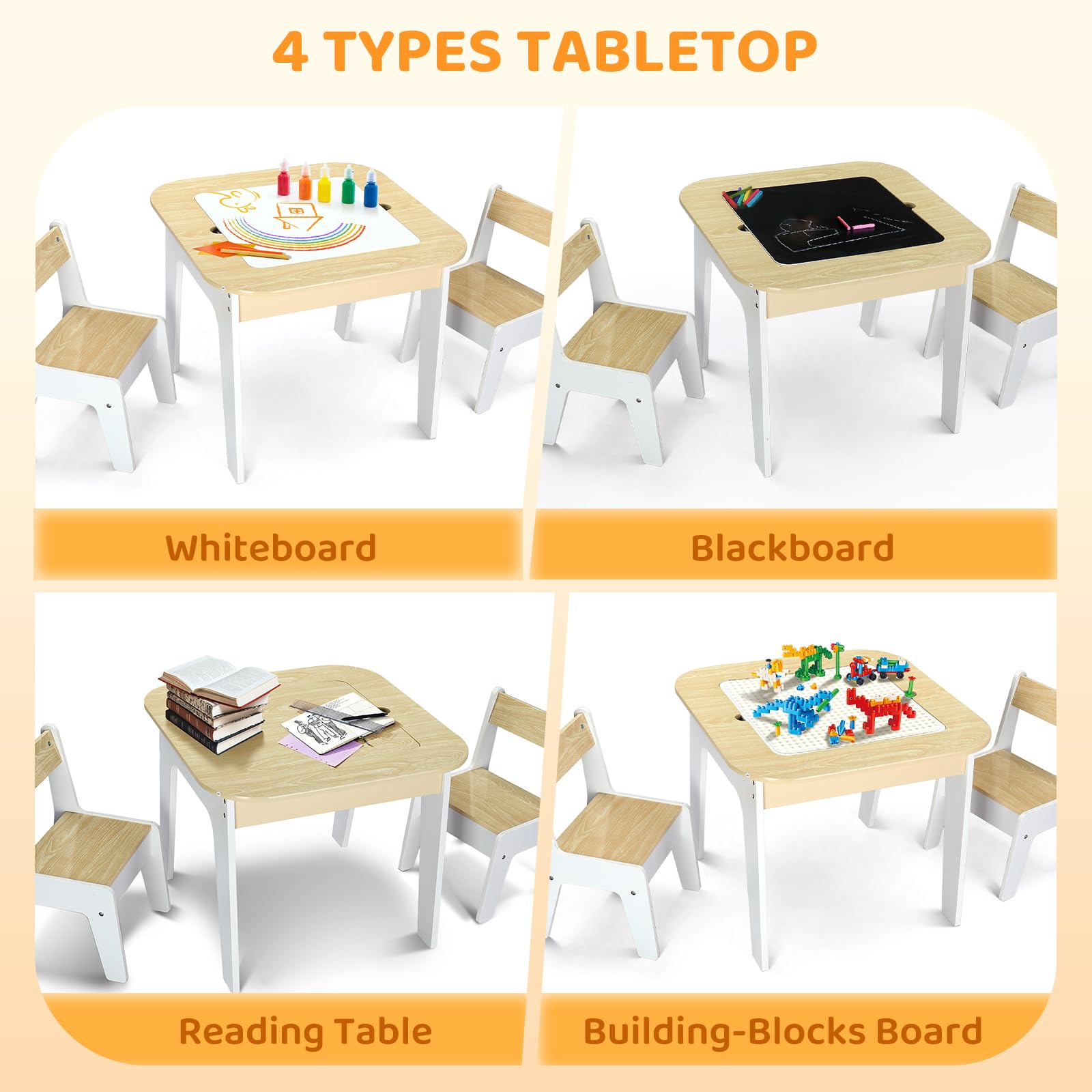 JOYMOR 5-in-1 Wooden Kids Table and Chairs Set