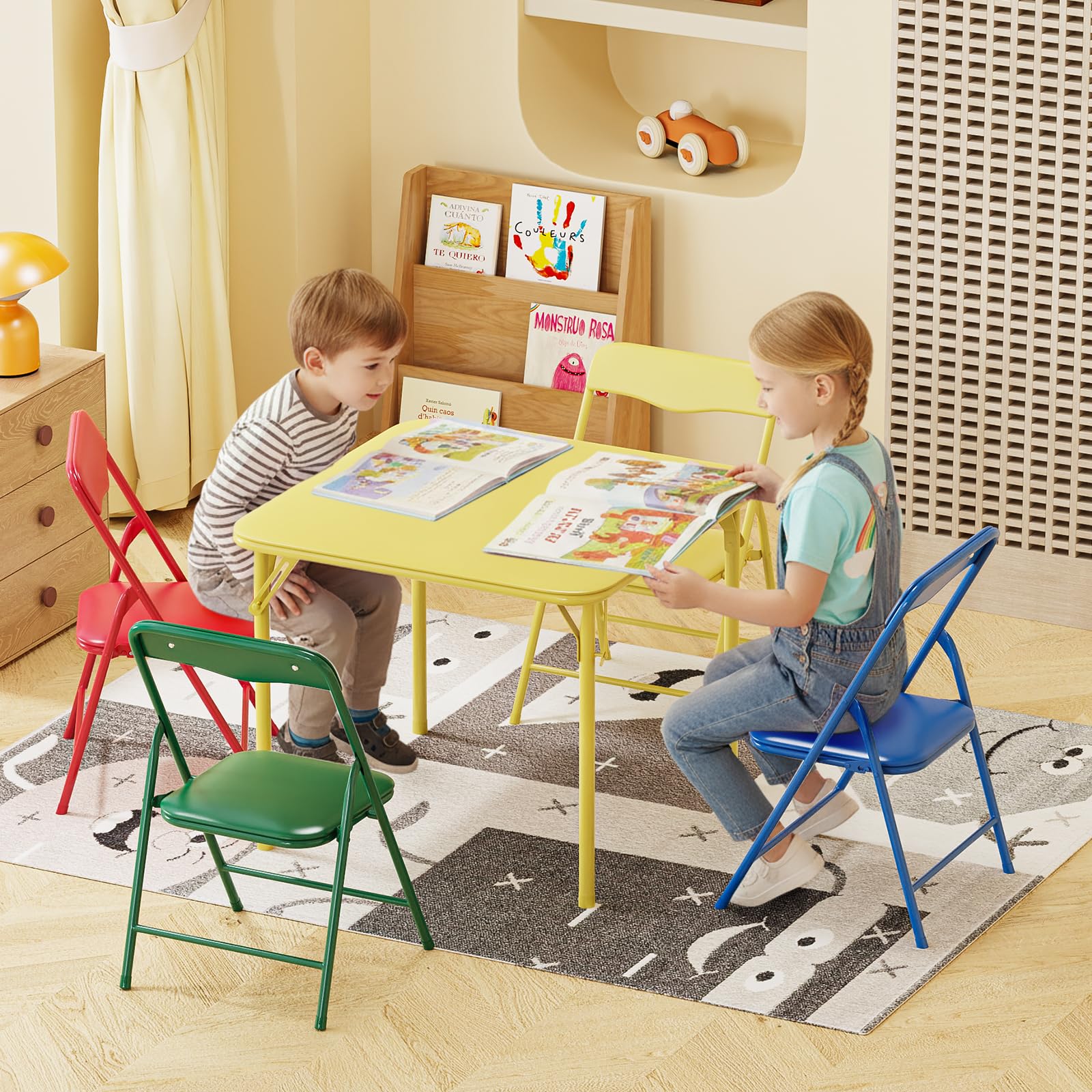 JOYMOR Kids Folding Table and Chairs Set with Metal Frame