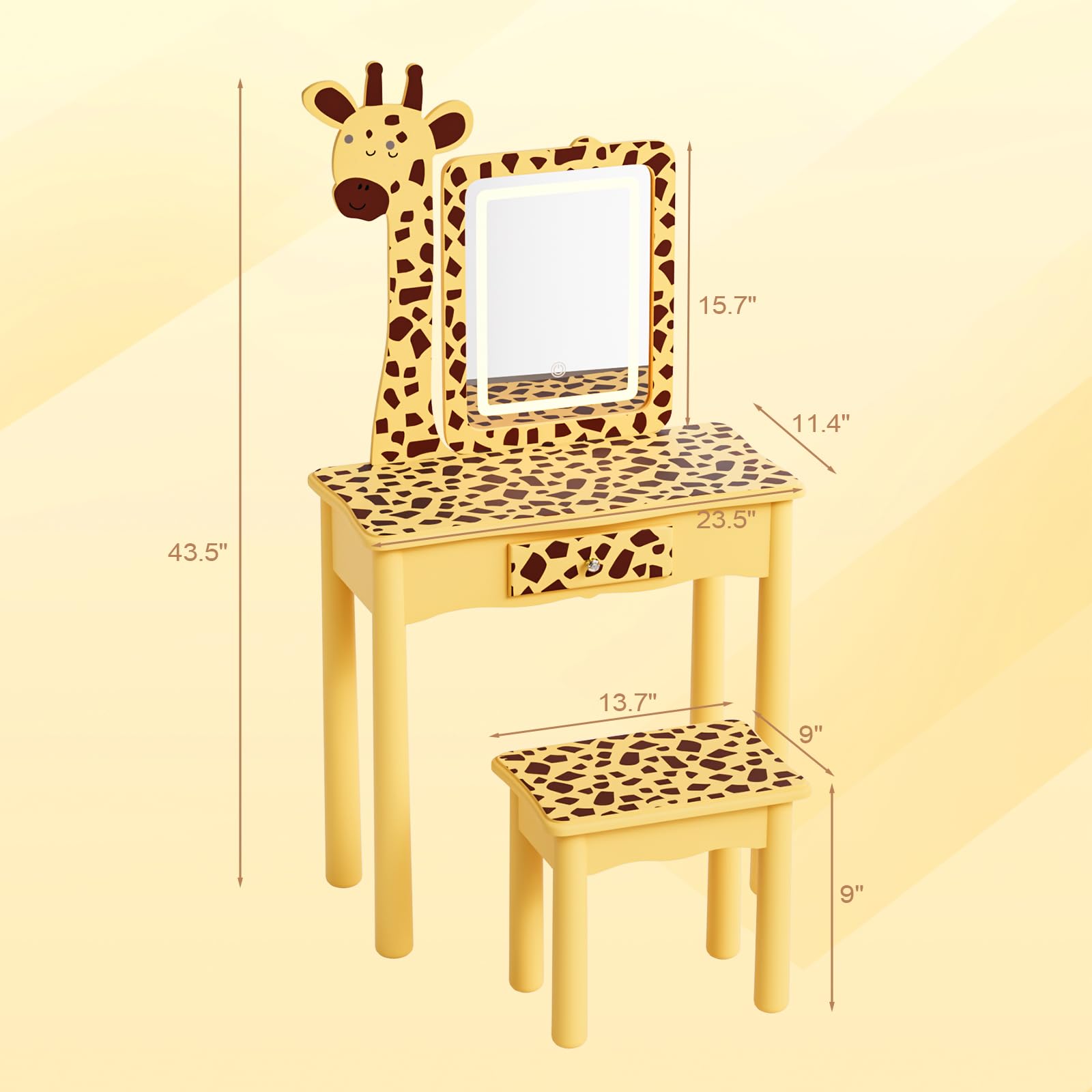 JOYMOR LED Lighted Kids Vanity with Storage and Wooden Legs