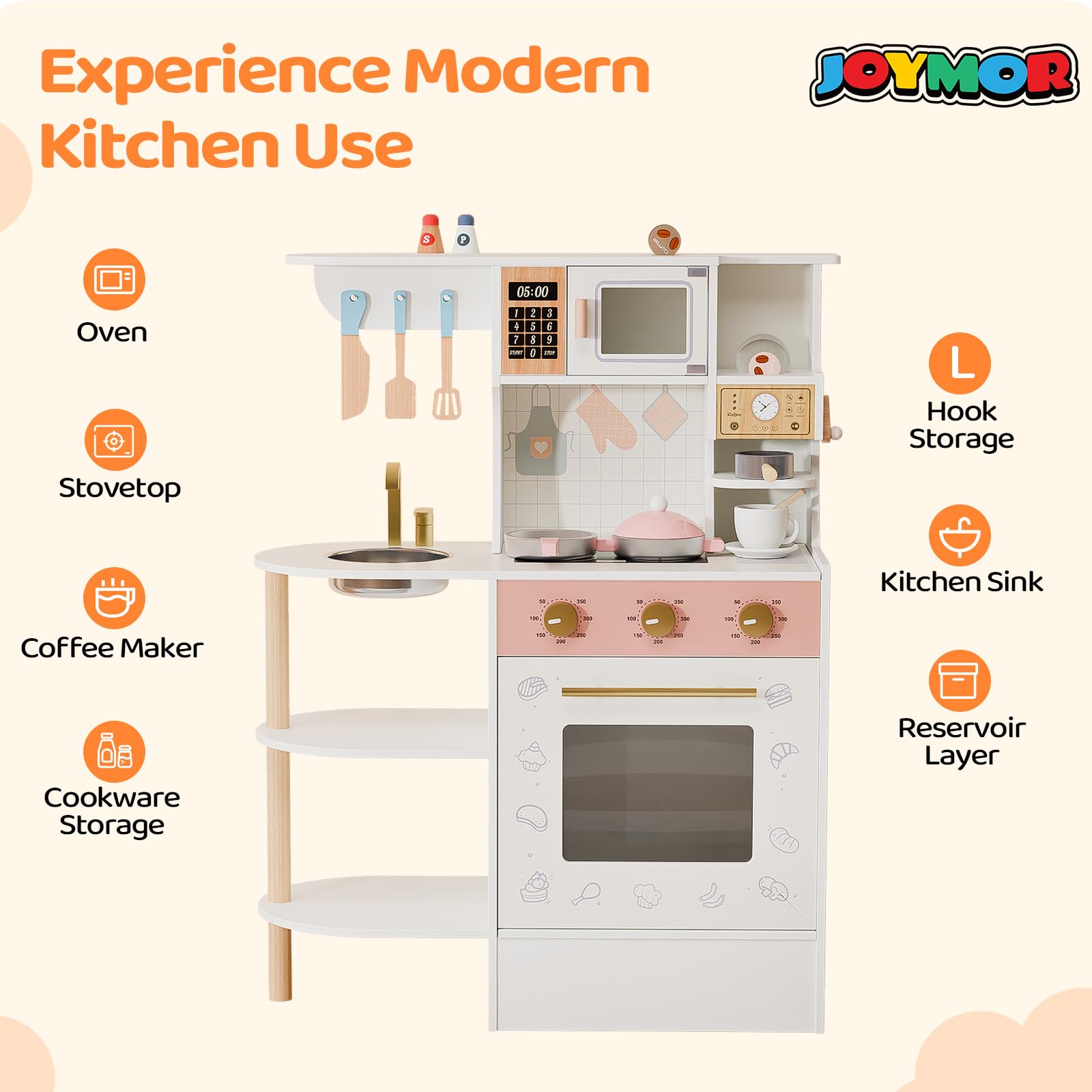 JOYMOR Kids Wooden Play Kitchen Set Modern Pretend Kitchen