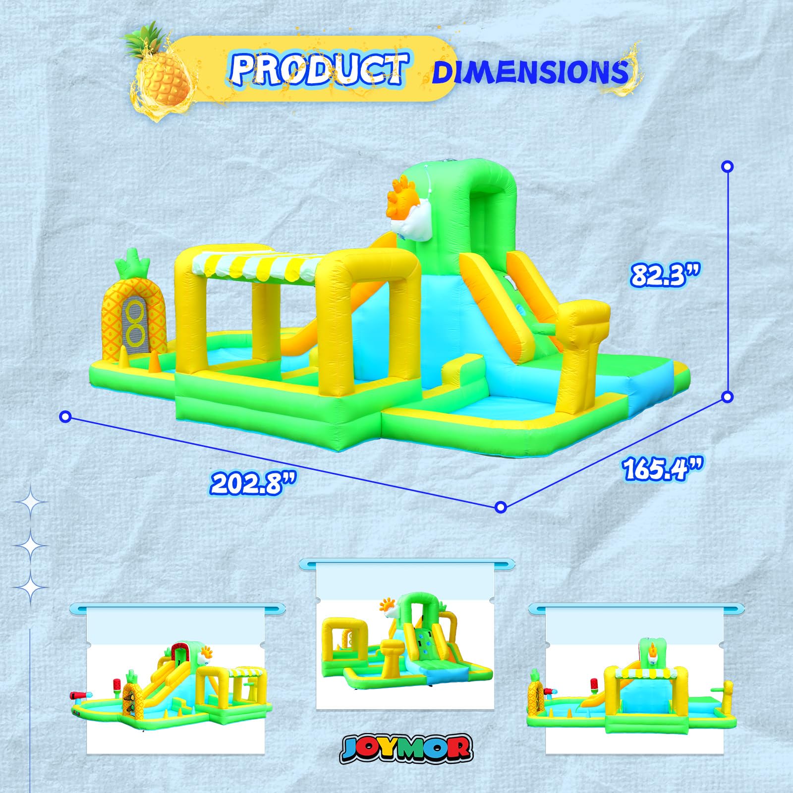 JOYMOR Fruit Theme Inflatable Water Slide for Kids Dual Slides Shaded Splash Pool Backyard