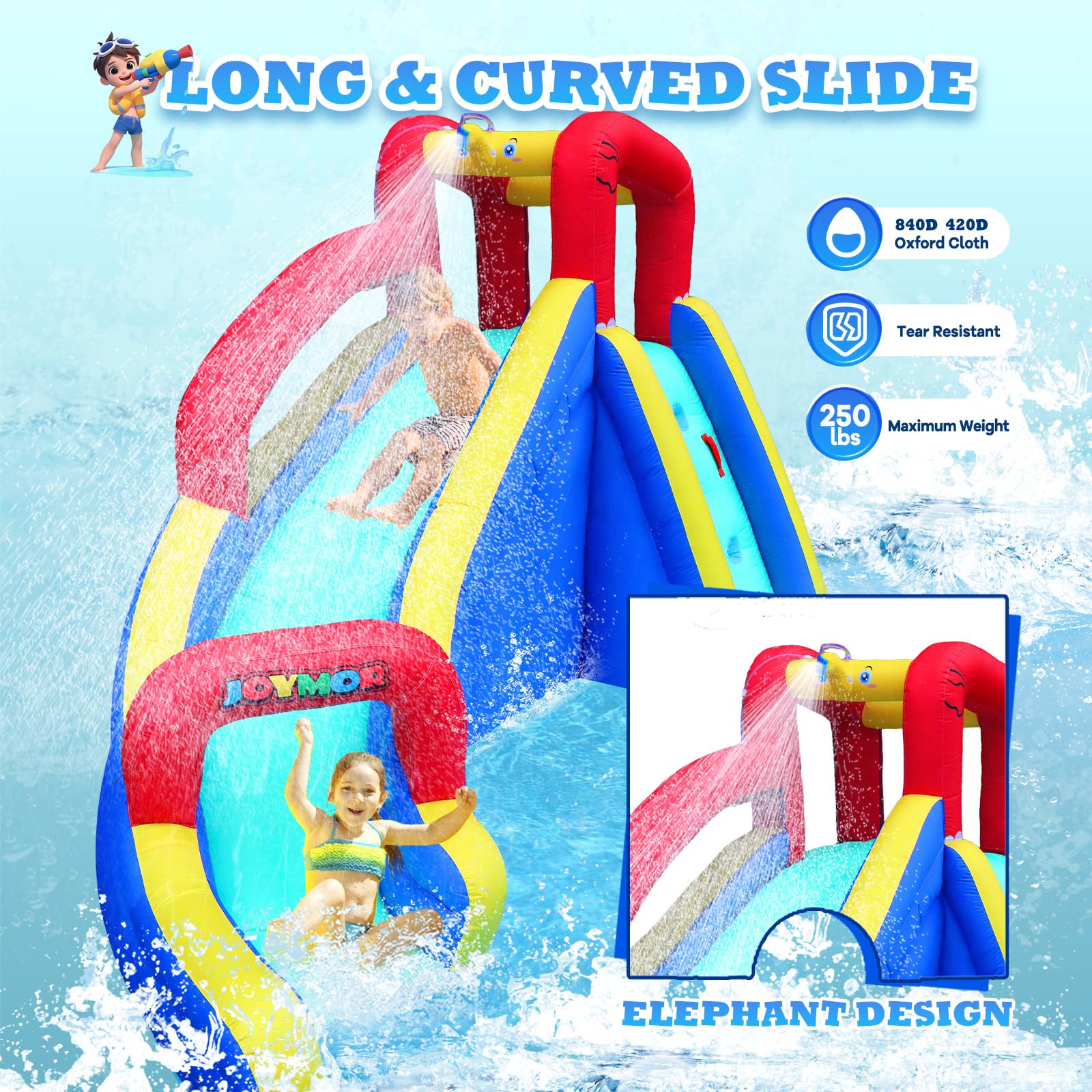 JOYMOR Inflatable Water Slide with Splash Pool for Kids Backyard Outdoor Fun