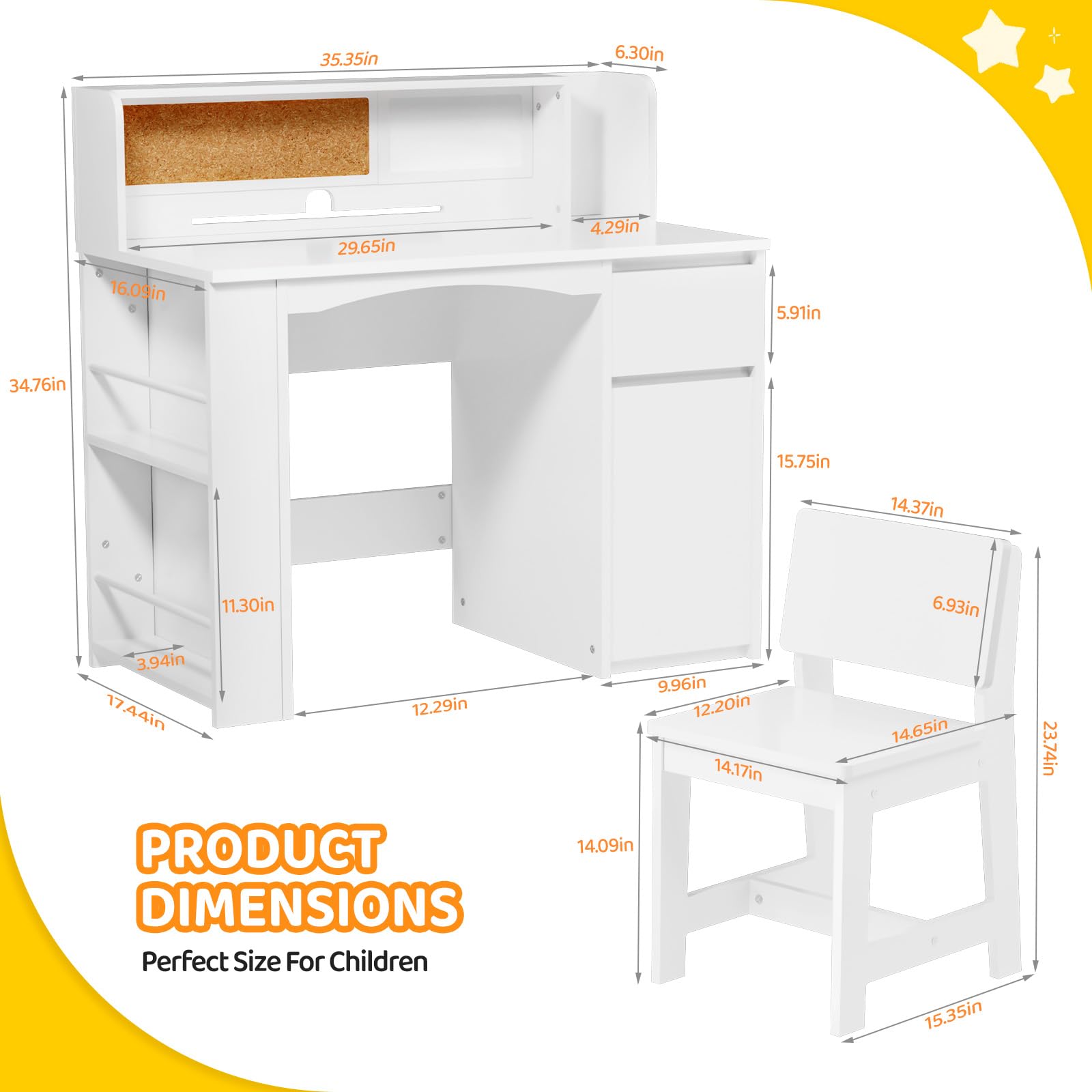 JOYMOR Kids Desk and Chair Set with Bookshelf