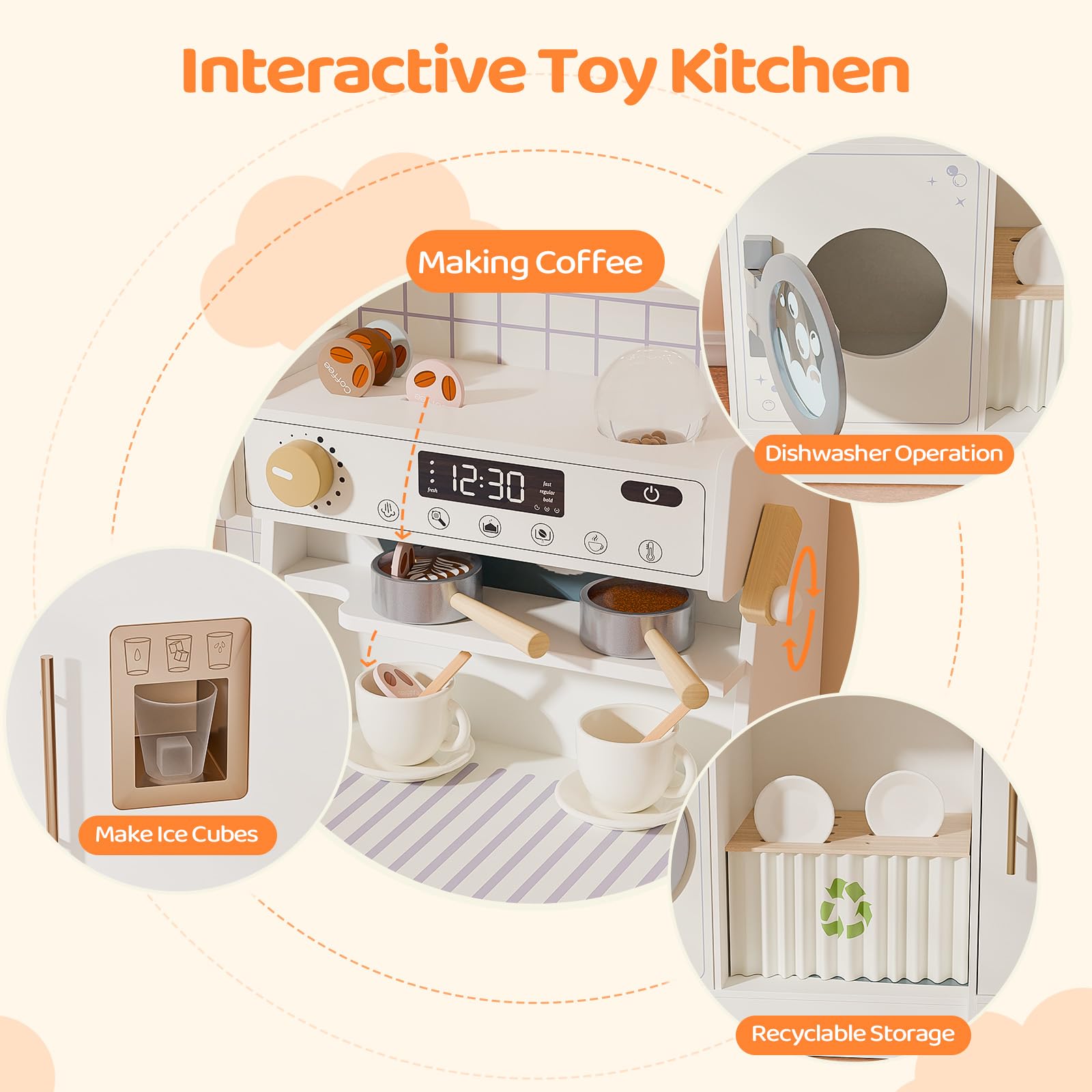 JOYMOR Kids Wooden Play Kitchen Set Modern Pretend Kitchen