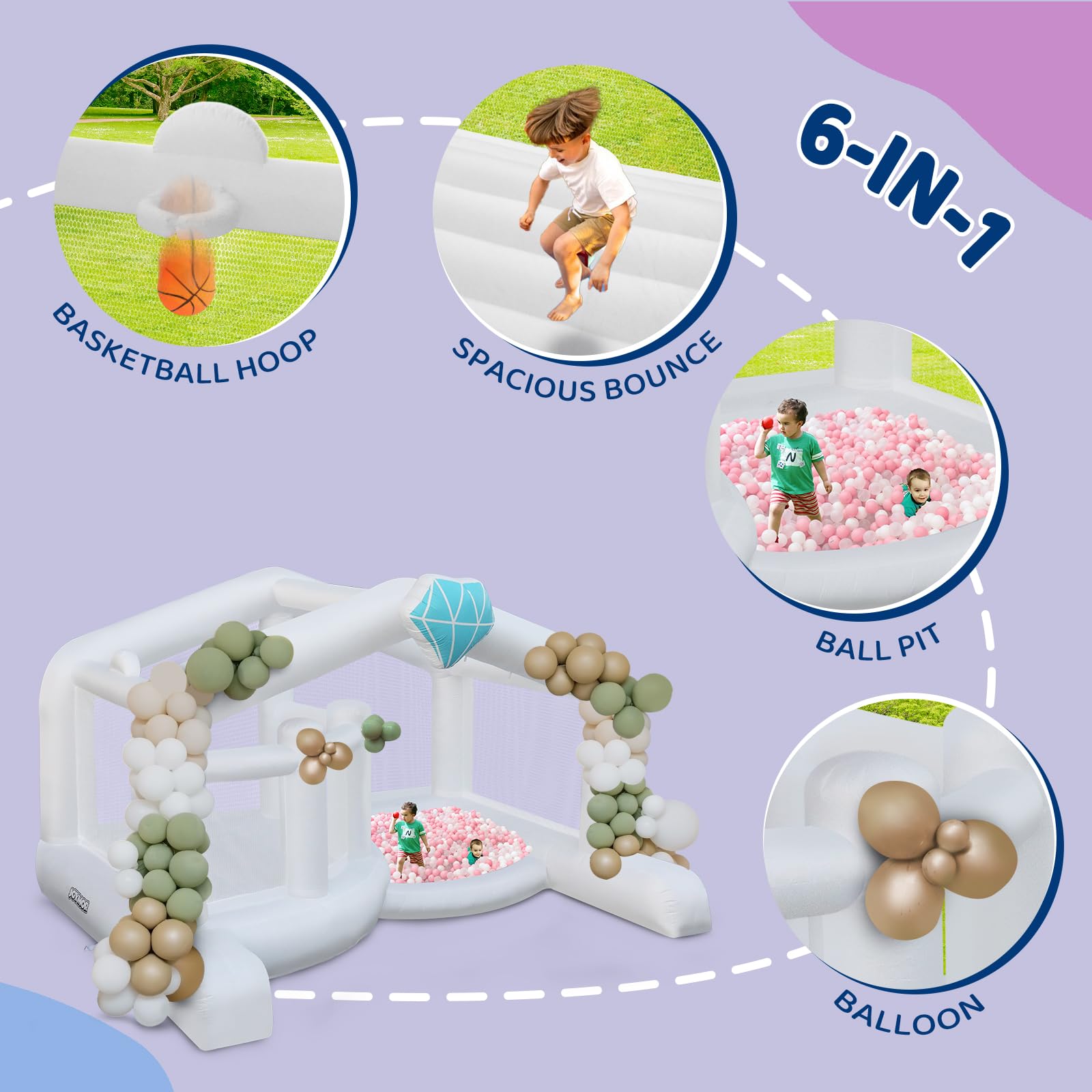 JOYMOR Giant Inflatable Bounce House for Kids w/Balloons-Wedding Style